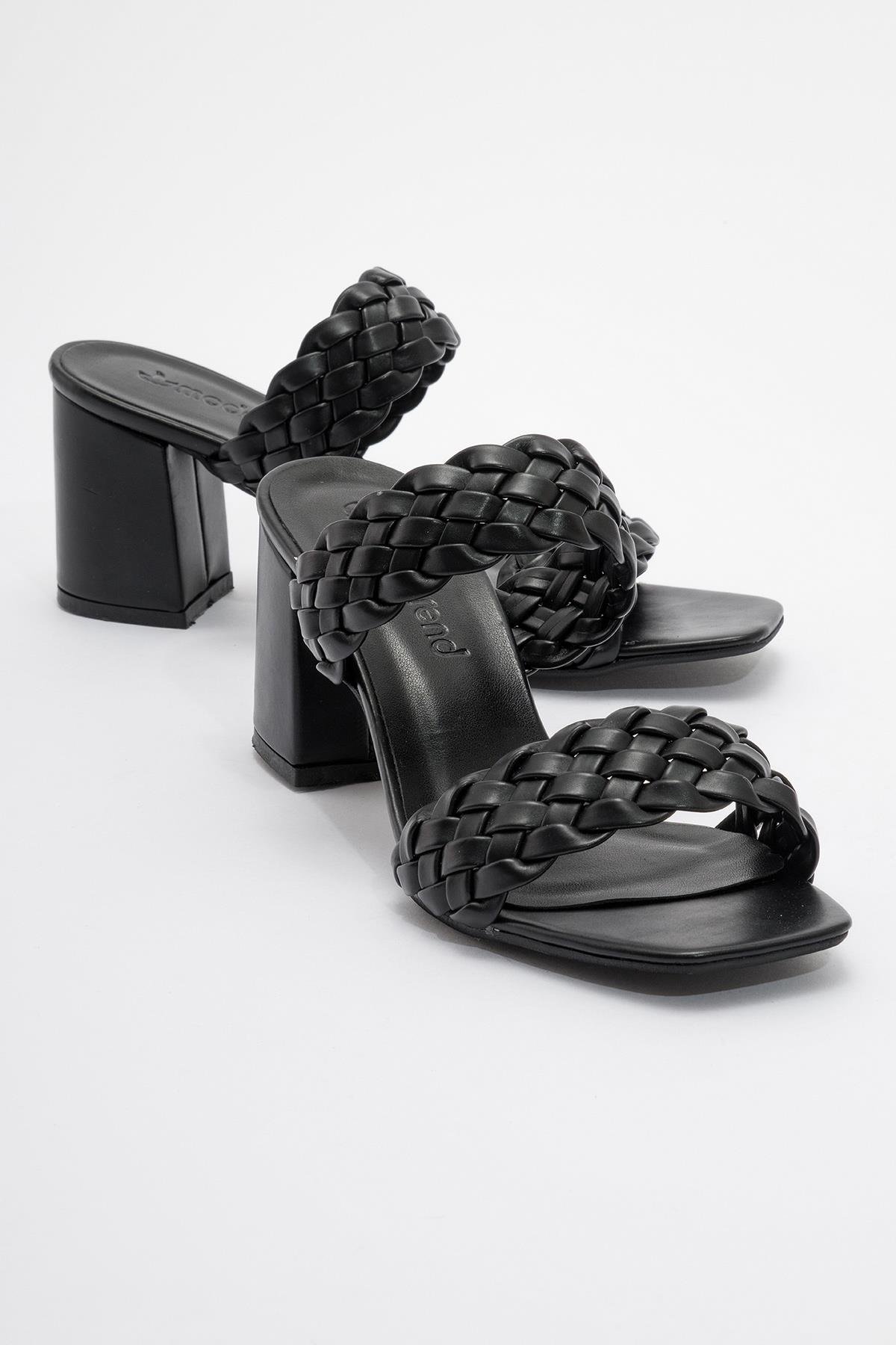 Ccway Siyah Ccway Cilt Kadın Topuklu Terlik