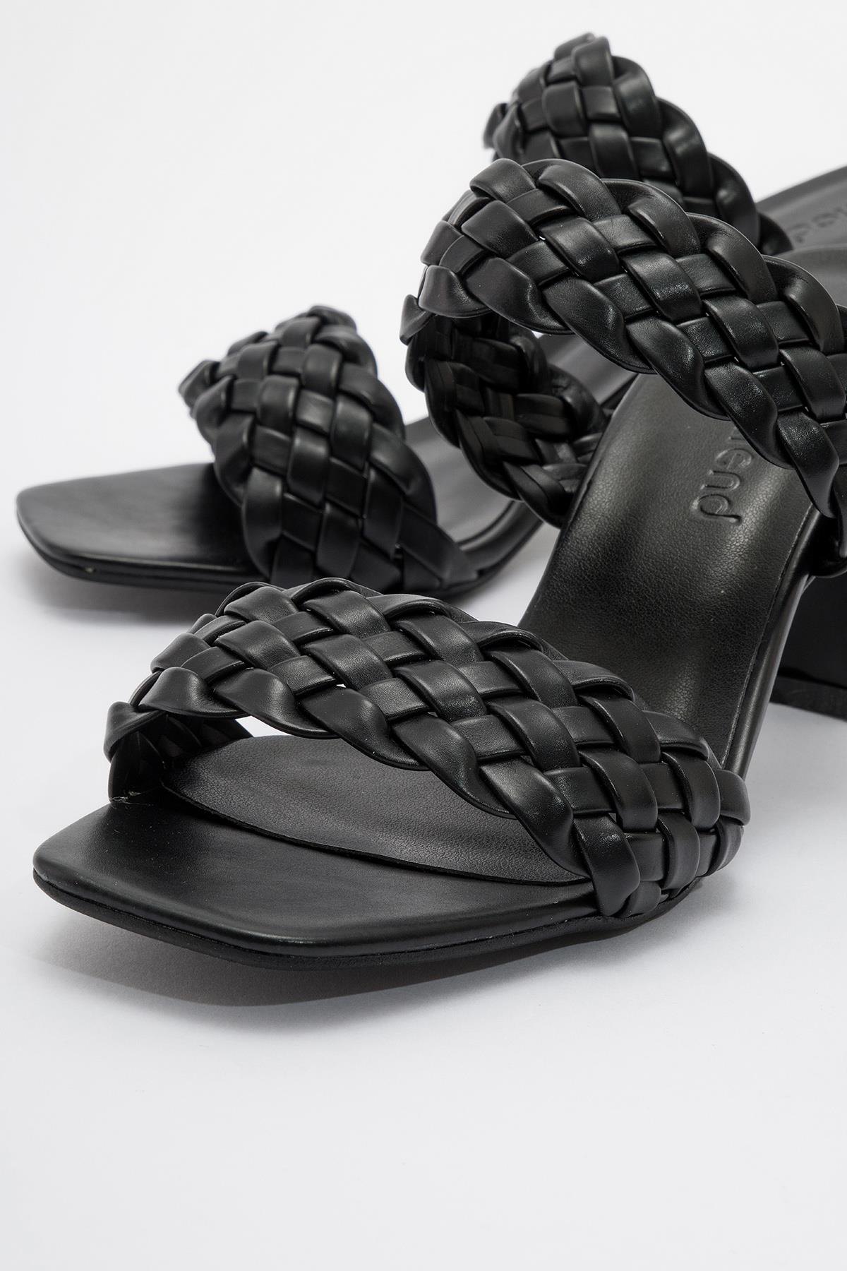 Ccway Siyah Ccway Cilt Kadın Topuklu Terlik