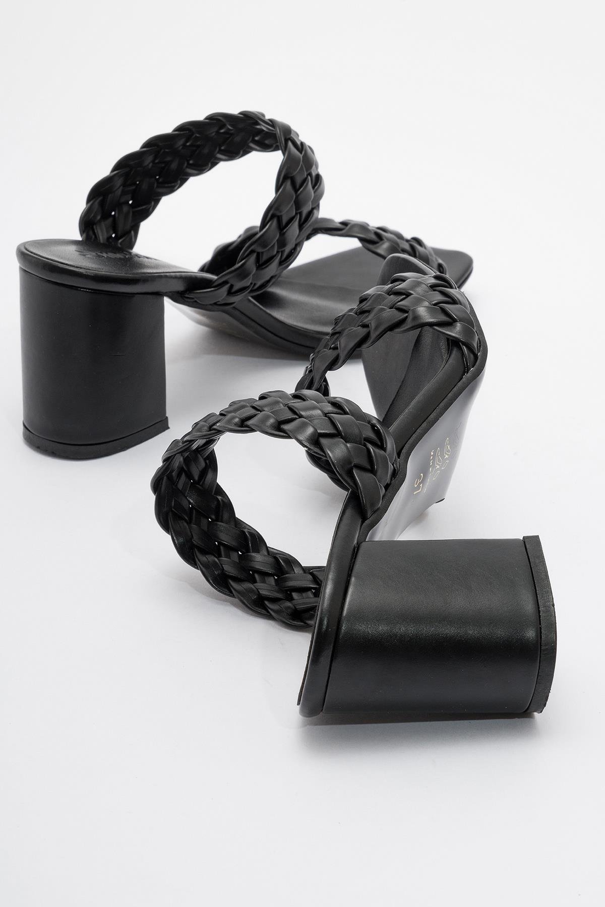 Ccway Siyah Ccway Cilt Kadın Topuklu Terlik