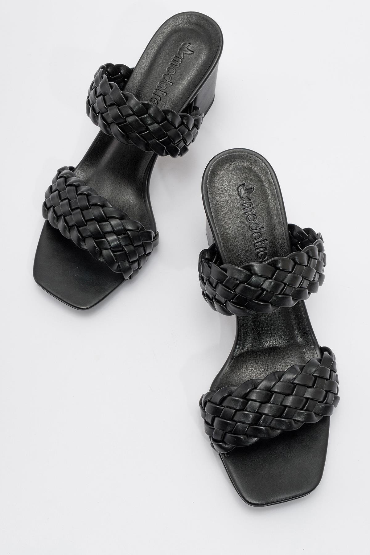 Ccway Siyah Ccway Cilt Kadın Topuklu Terlik