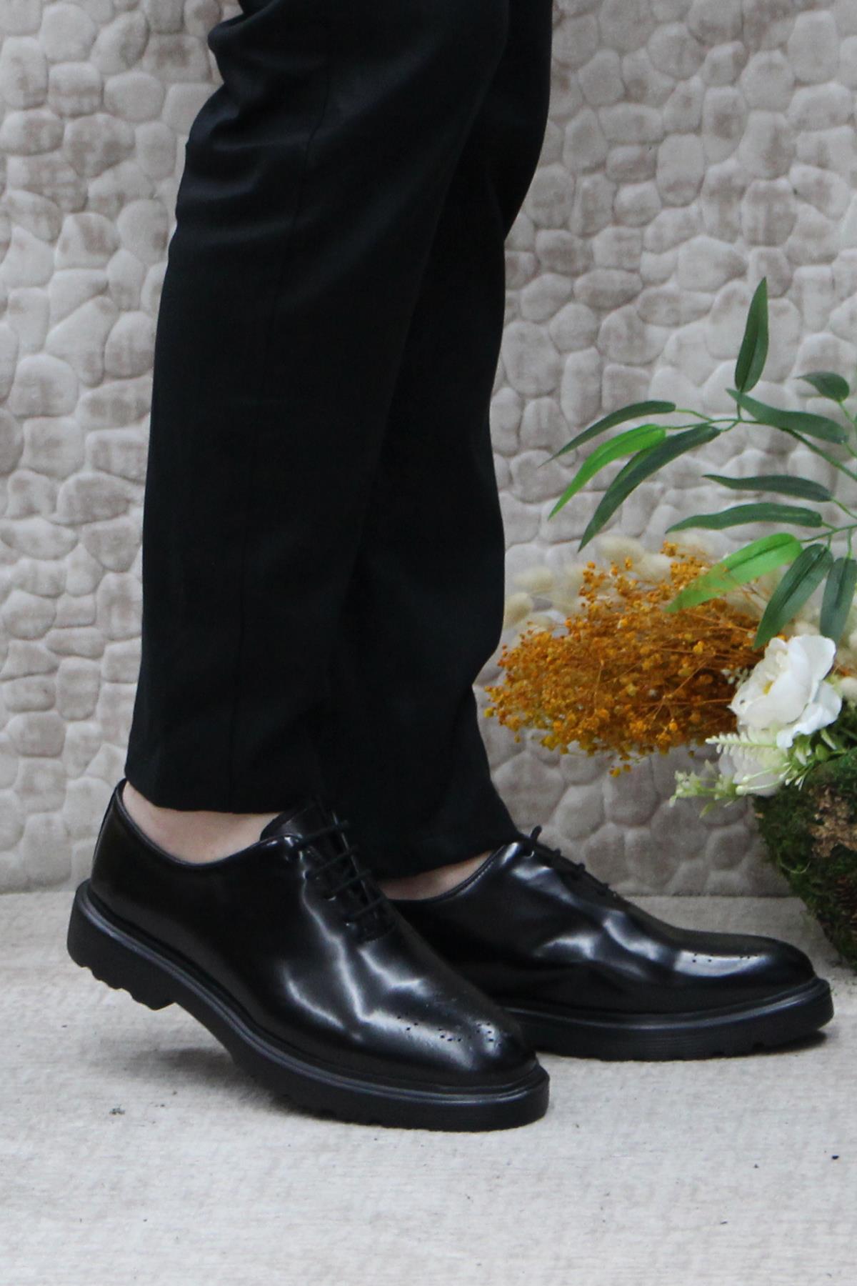 2744 Siyah Açma İç Ve Dış Hakiki Deri Kalın Taban Erkek Ayakkabı - Görsel 2