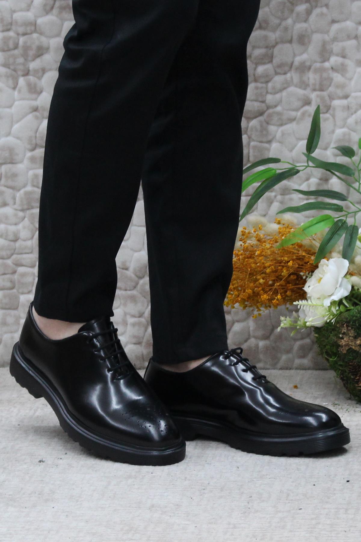 2744 Siyah Açma İç Ve Dış Hakiki Deri Kalın Taban Erkek Ayakkabı - Görsel 3