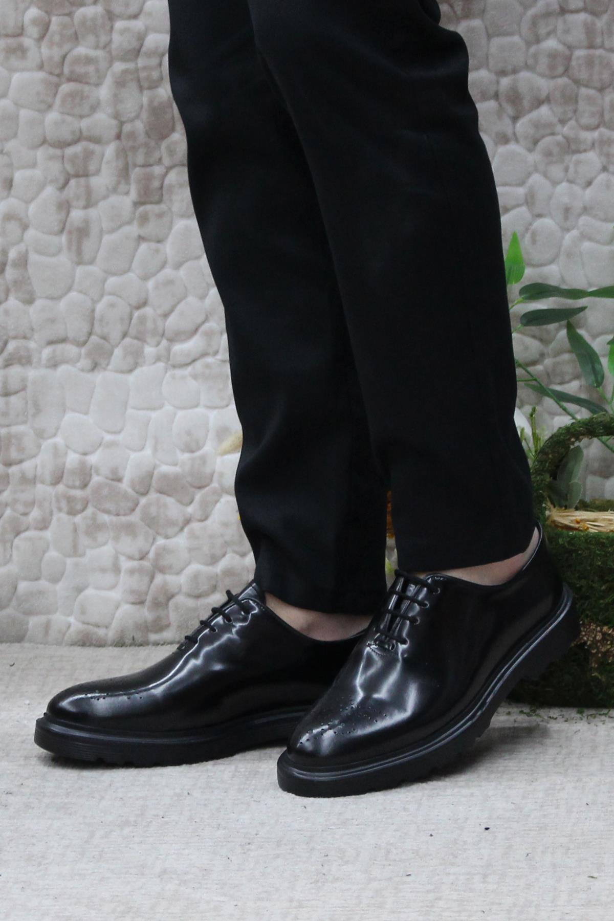 2744 Siyah Açma İç Ve Dış Hakiki Deri Kalın Taban Erkek Ayakkabı - Görsel 4