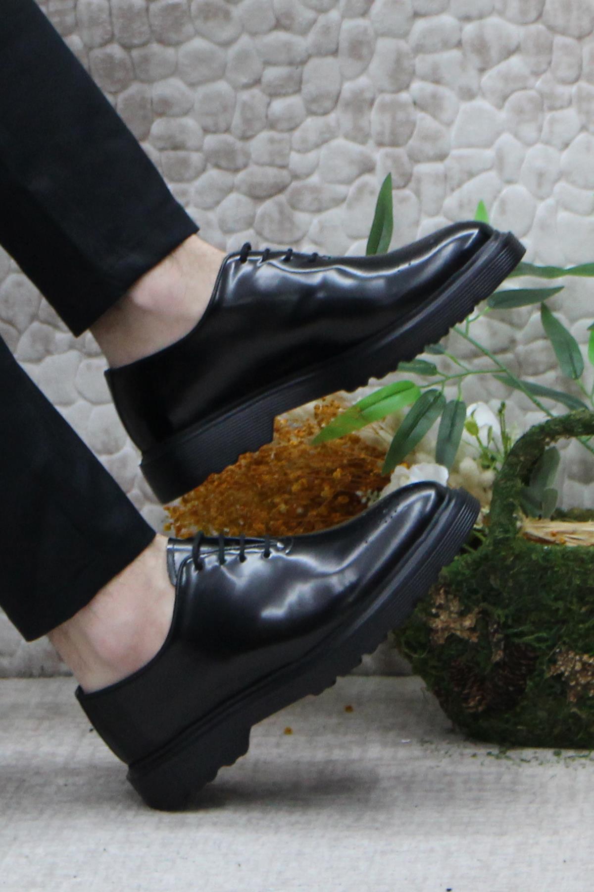 2744 Siyah Açma İç Ve Dış Hakiki Deri Kalın Taban Erkek Ayakkabı - Görsel 6