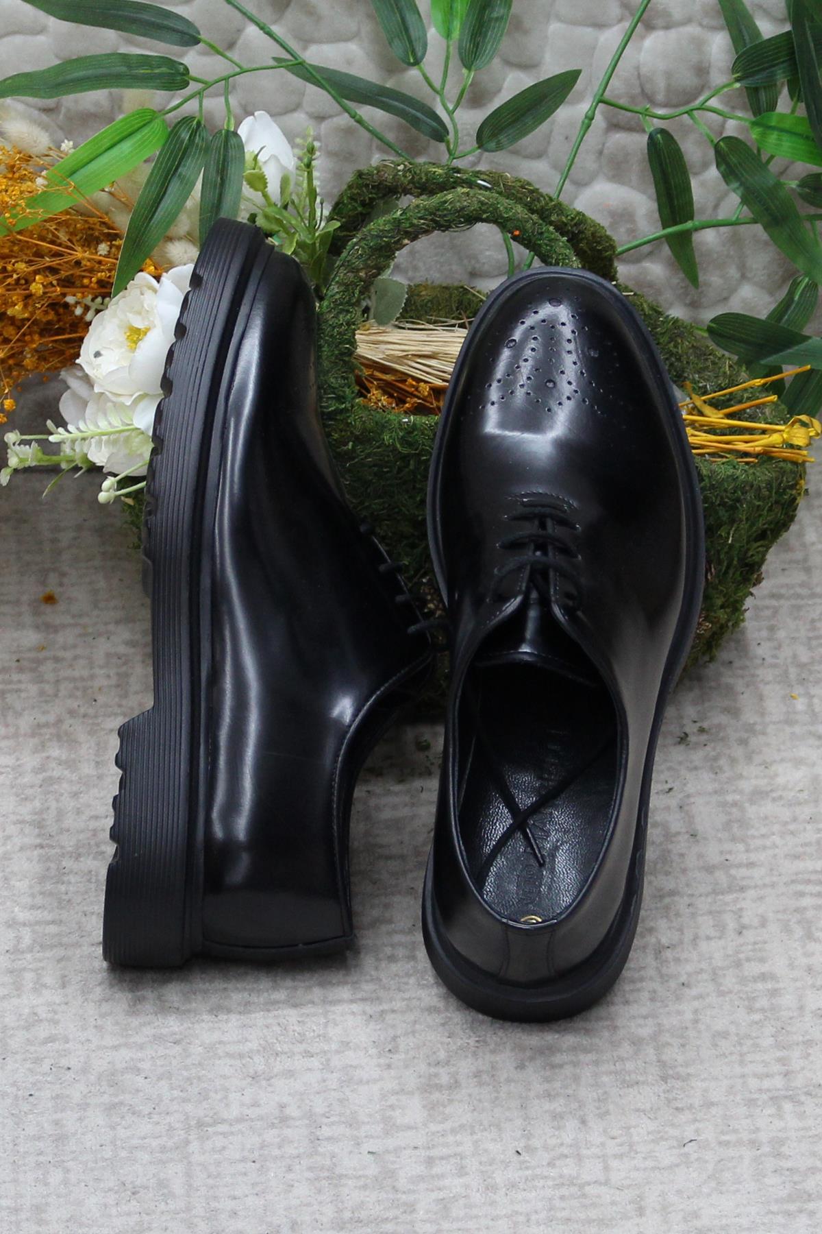 2744 Siyah Açma İç Ve Dış Hakiki Deri Kalın Taban Erkek Ayakkabı - Görsel 7