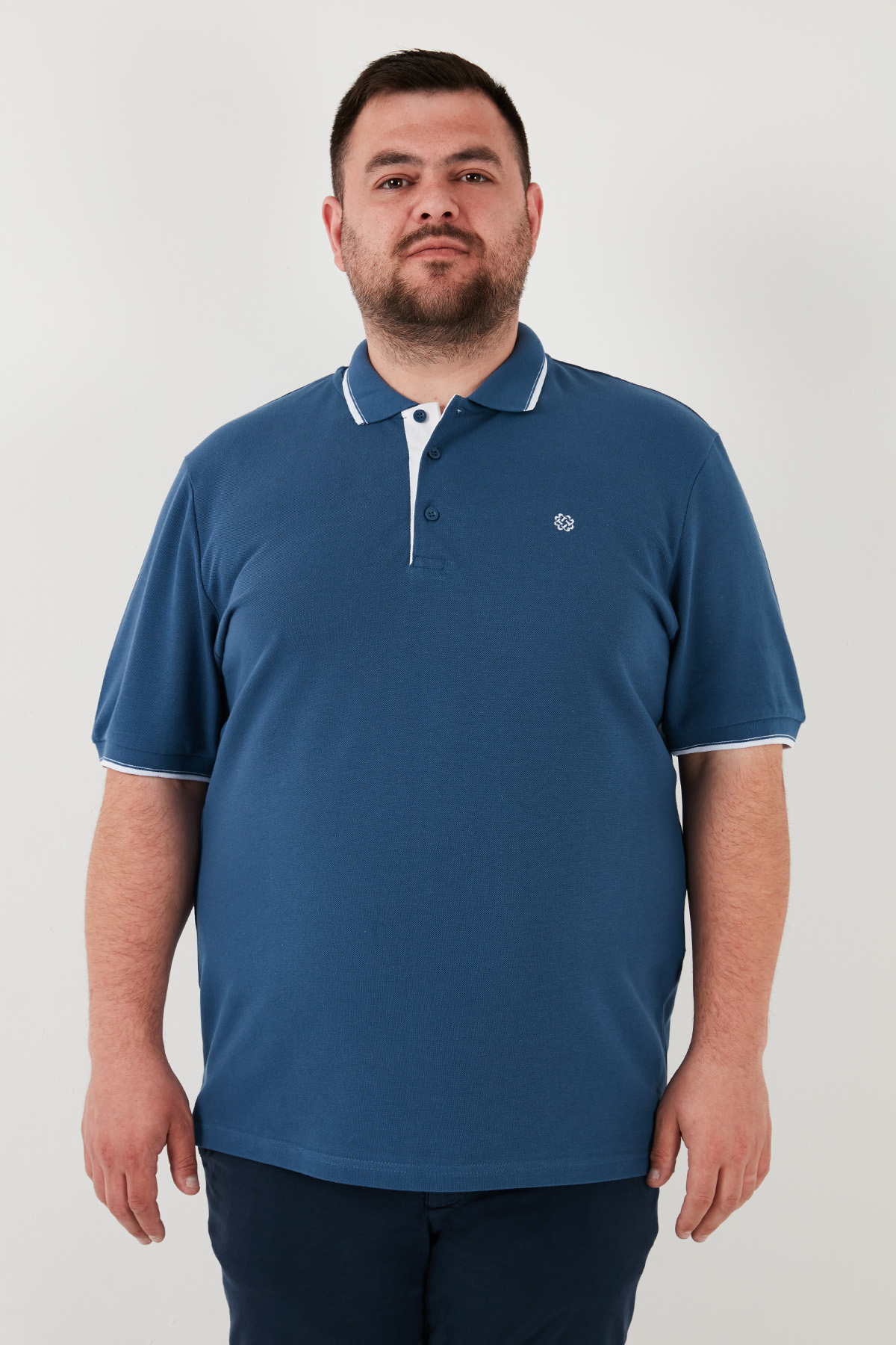 Erkek Polo Yaka T Shirt 5902118B Koyu Mavi-Beyaz Fiyatları