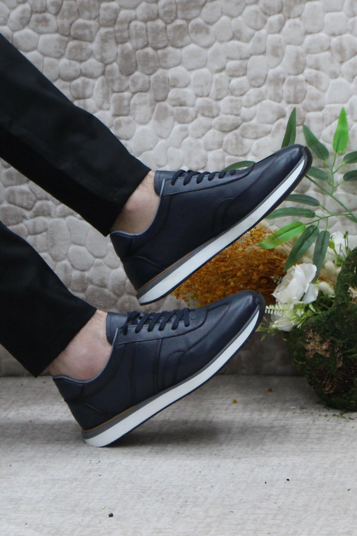 1217 Lacivert Rahat İç Ve Dış Hakiki Deri Erkek Ayakkabı - Görsel 6