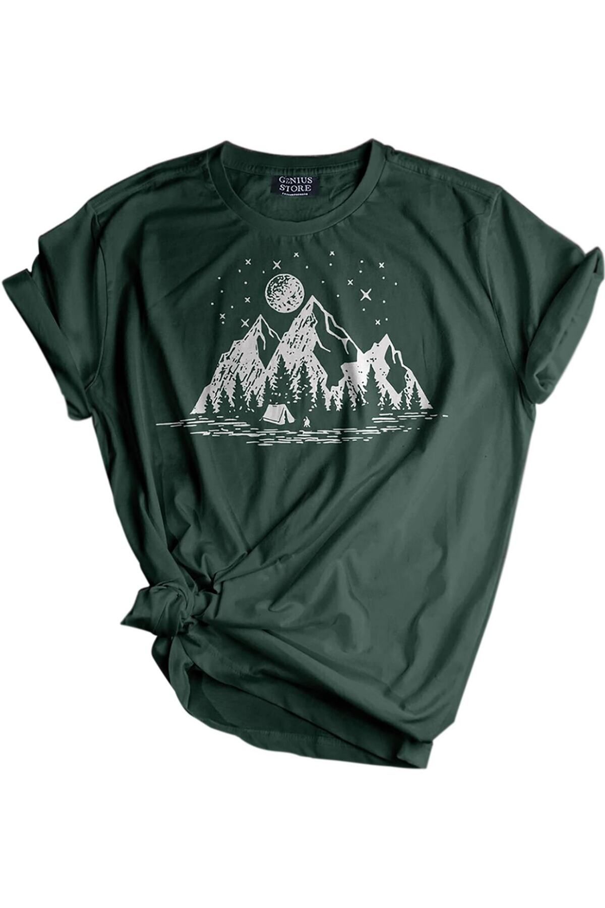 GENIUS STORE Store Unisex Baskılı Tişört Outdoor Sport T-shirt KAMP GREEN