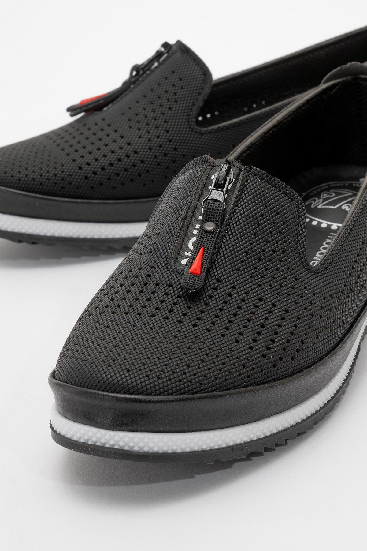 Kadın Fermuarlı Babet SİYAH KOT - Görsel 4