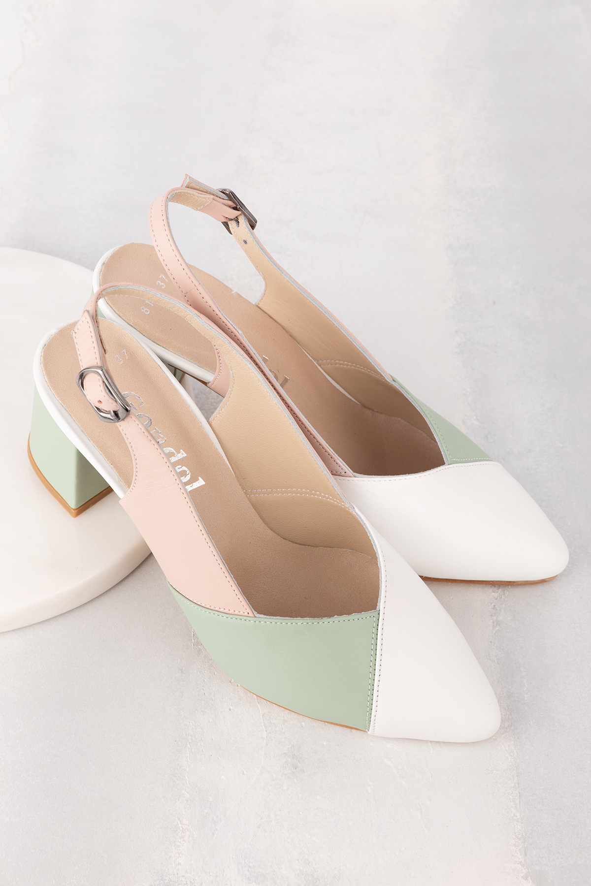 Gondol Hakiki Deri Renkli Kombin Şık Topuklu Ayakkabı şhn.815 - Görsel 2