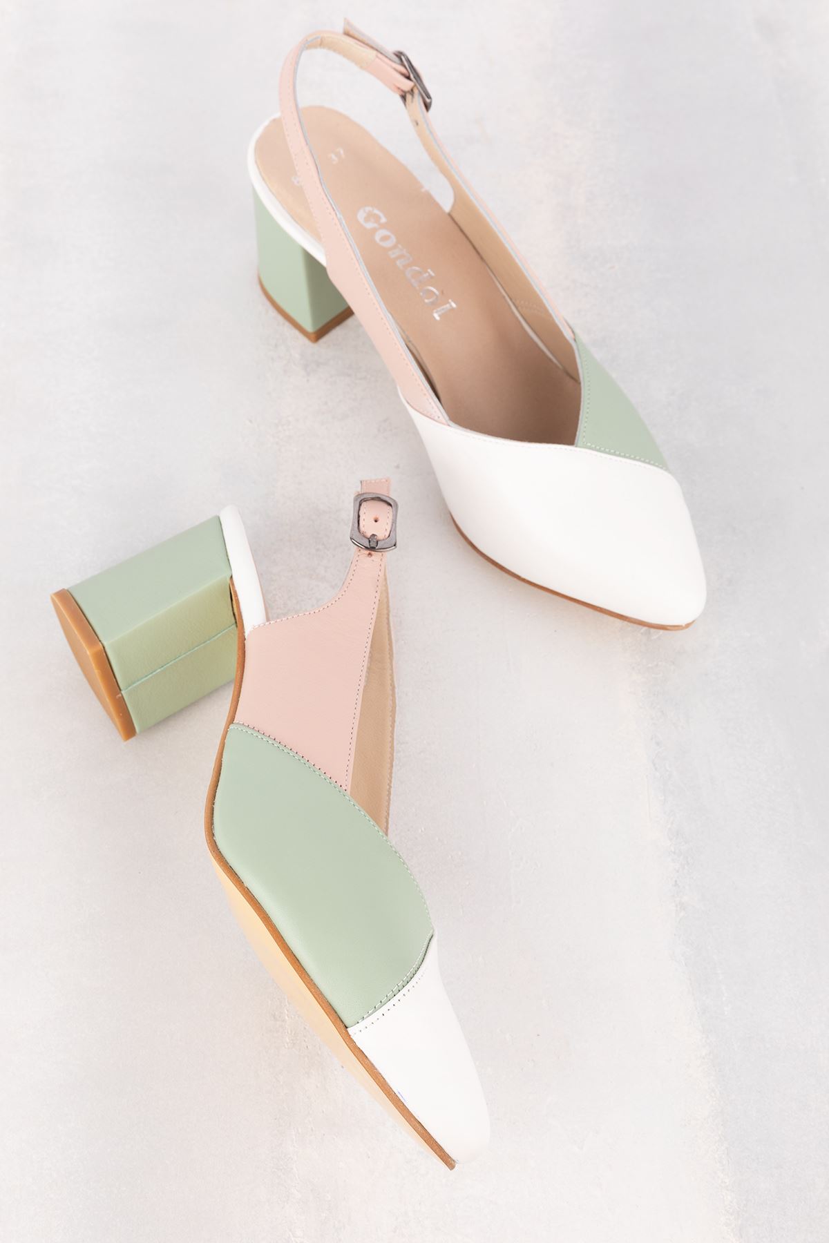 Gondol Hakiki Deri Renkli Kombin Şık Topuklu Ayakkabı şhn.815 - Görsel 4