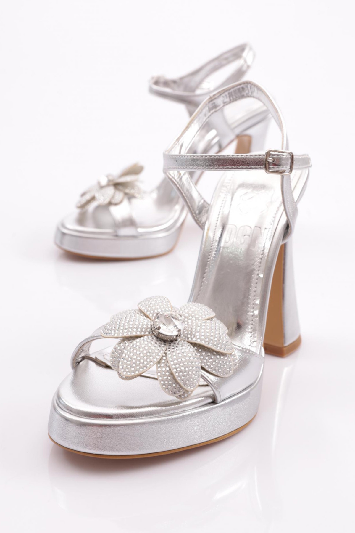 6005 Kadin Çiçek Detayli Topuklu Abiye Ayakkabi - Görsel 5