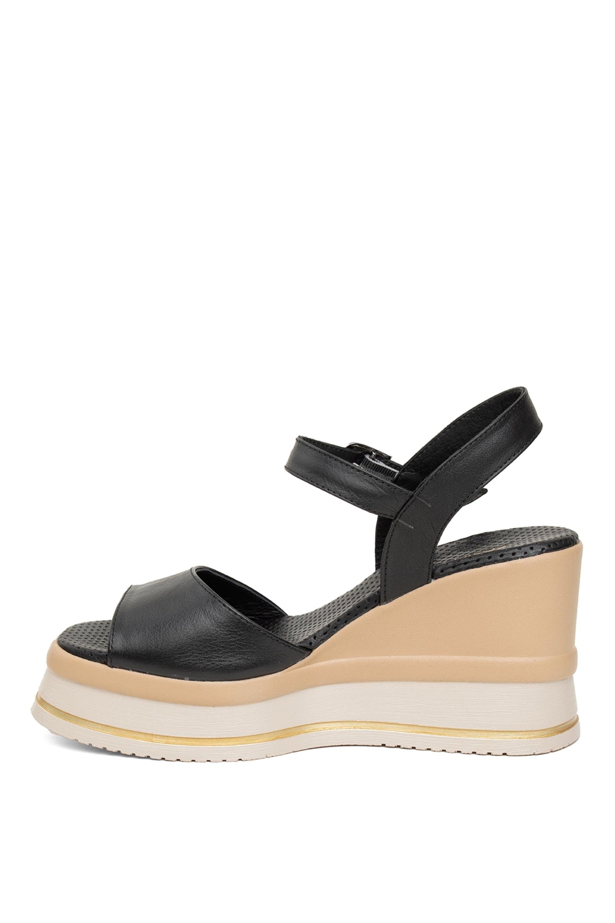 D24YS-1495 Kadın Dolgu Topuk Sandalet Siyah - Görsel 4