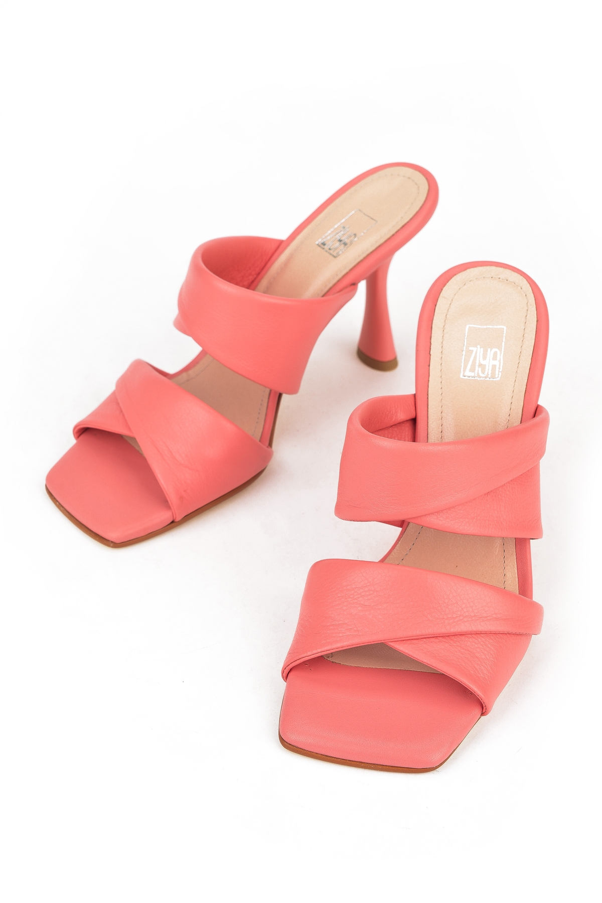 Kadın Hakiki Deri Topuklu Terlik 1411003Z2433 Mercan - Görsel 5