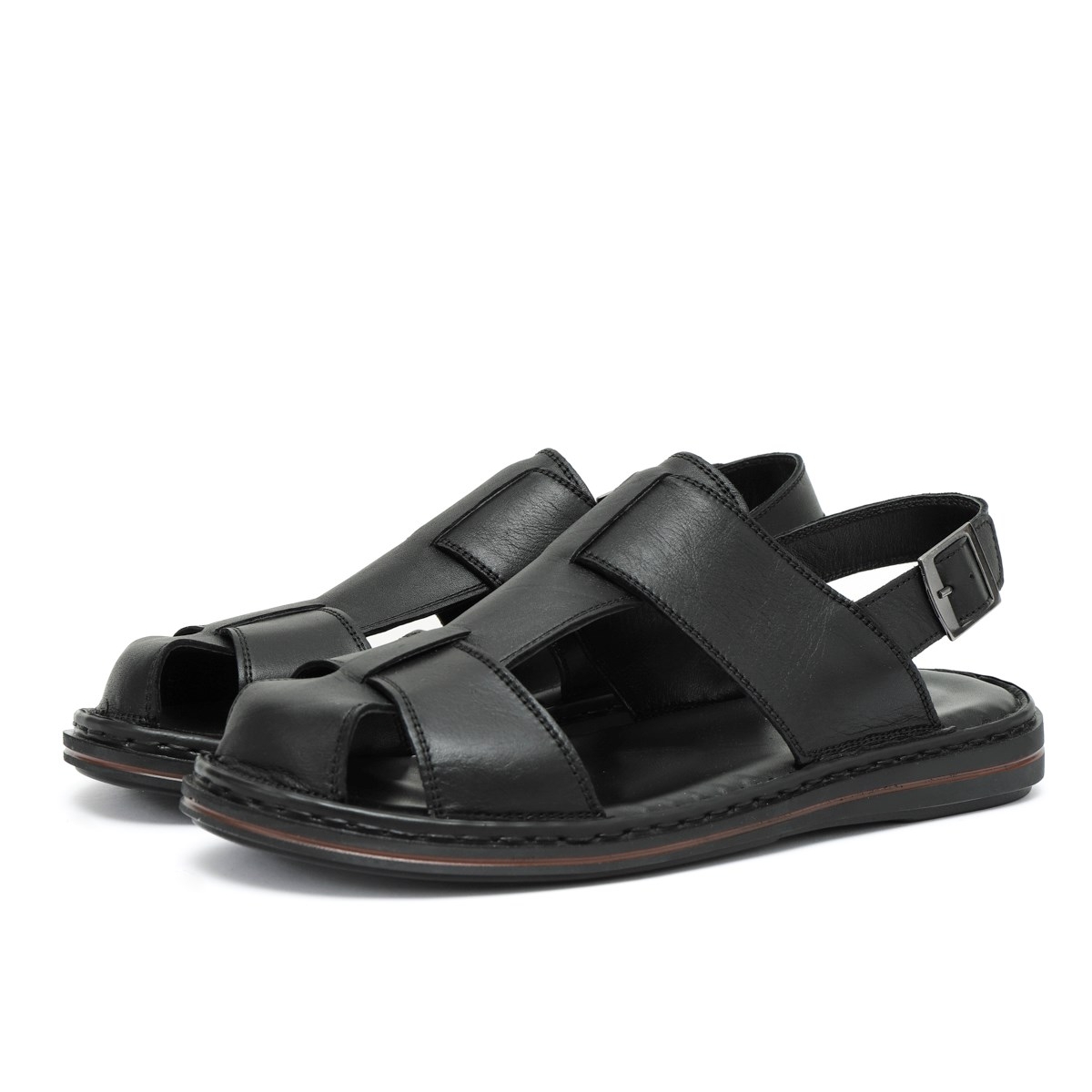 Messina Hakiki Deri Erkek Sandaleti, Hakiki Deri Sandalet, Ortopedik Taban Sandalet, Hafif - Görsel 6