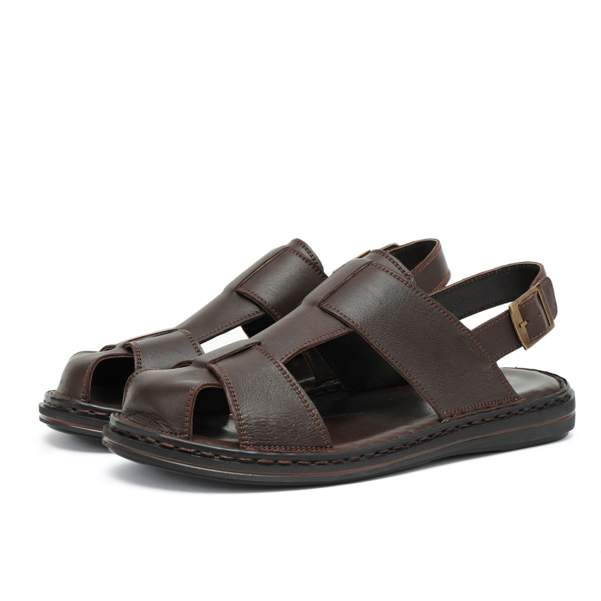 Messina Hakiki Deri Erkek Sandaleti, Hakiki Deri Sandalet, Ortopedik Taban Sandalet, Hafif - Görsel 6