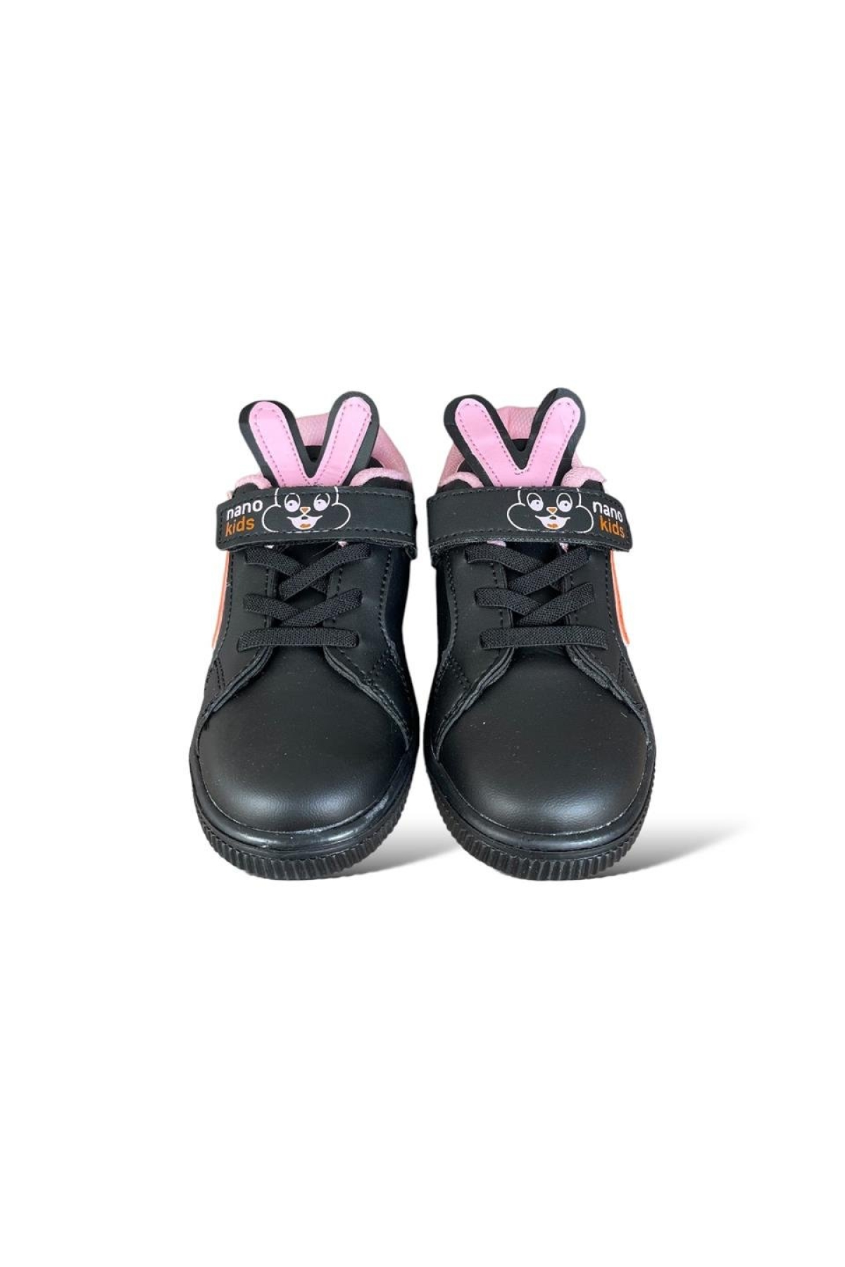 Tavşanlı Bağcıklı Cırtlı Çocuk Spor Ayakkabı SİYAH - PUDRA - Görsel 5