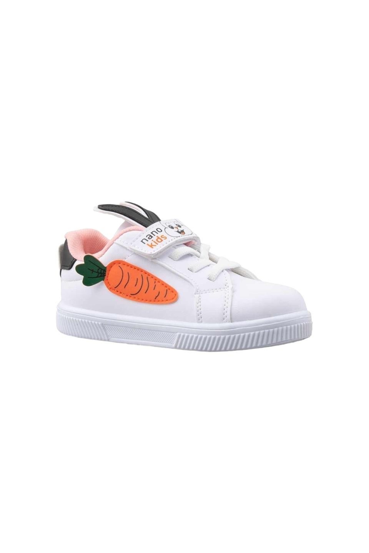 Tavşanlı Bağcıklı Cırtlı Çocuk Spor Ayakkabı BEYAZ - PUDRA - Görsel 3