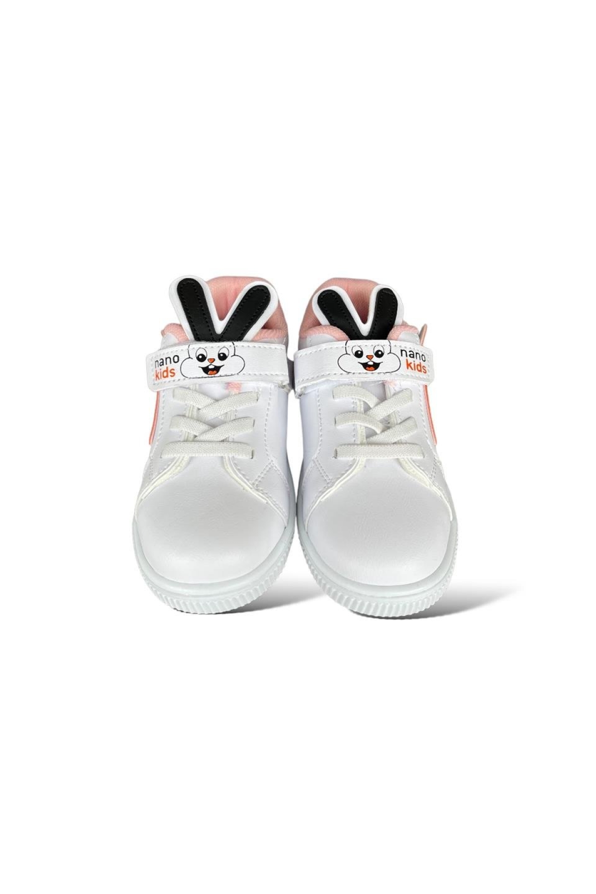 Tavşanlı Bağcıklı Cırtlı Çocuk Spor Ayakkabı BEYAZ - PUDRA - Görsel 6