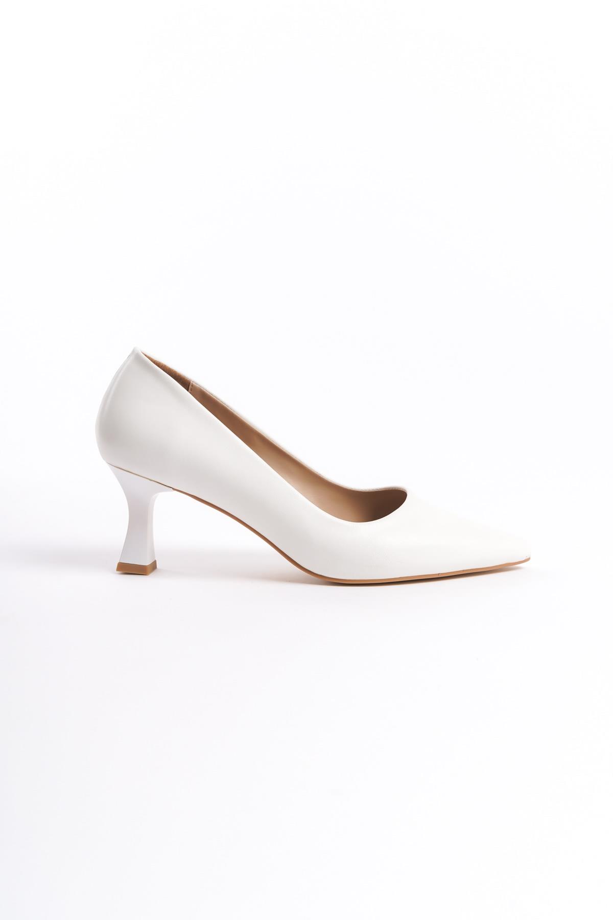 Kandy Beyaz Mat Kısa Kadeh Topuklu Ayakkabı - Görsel 5