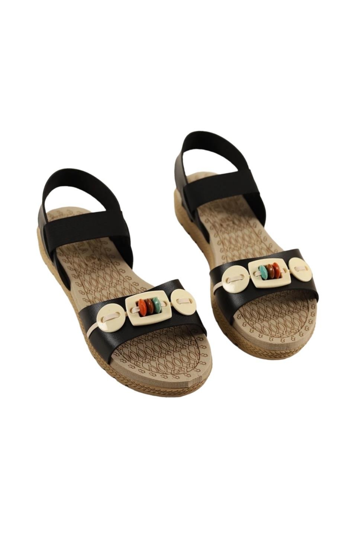 Lastikli Boncuk Detaylı Günlük Kadın Sandalet SİYAH - Görsel 5
