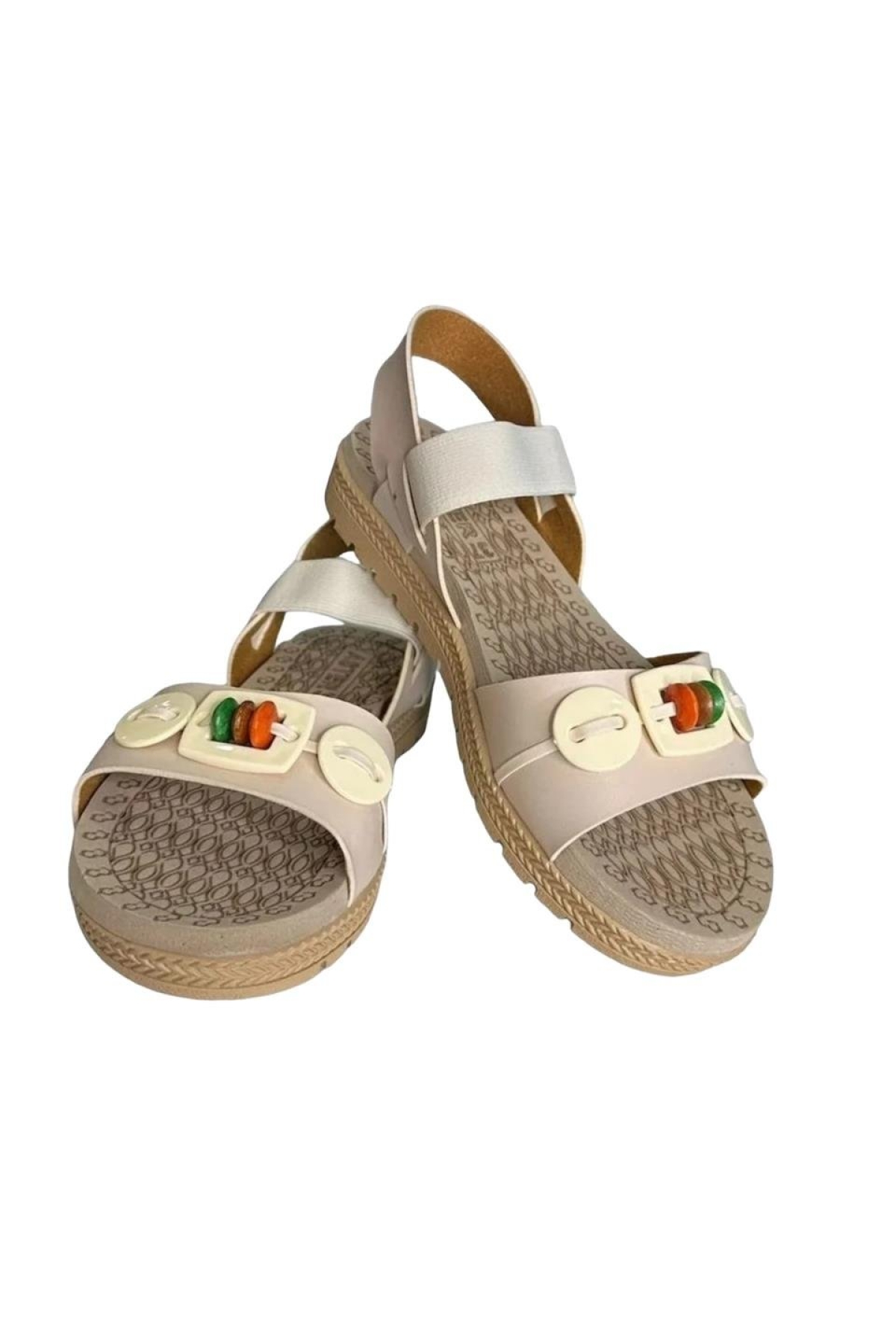 Lastikli Boncuk Detaylı Günlük Kadın Sandalet BEJ - Görsel 6