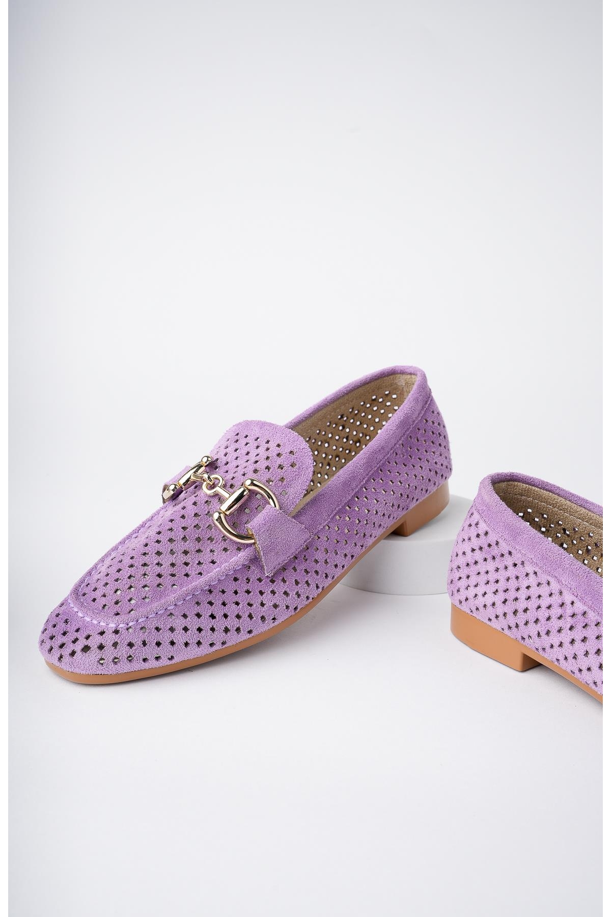 PHUKET Garantili Metal Tokalı Lazerli Nefes Alabilen Deri Kadın Loafer Günlük Ayakkabı - Görsel 6