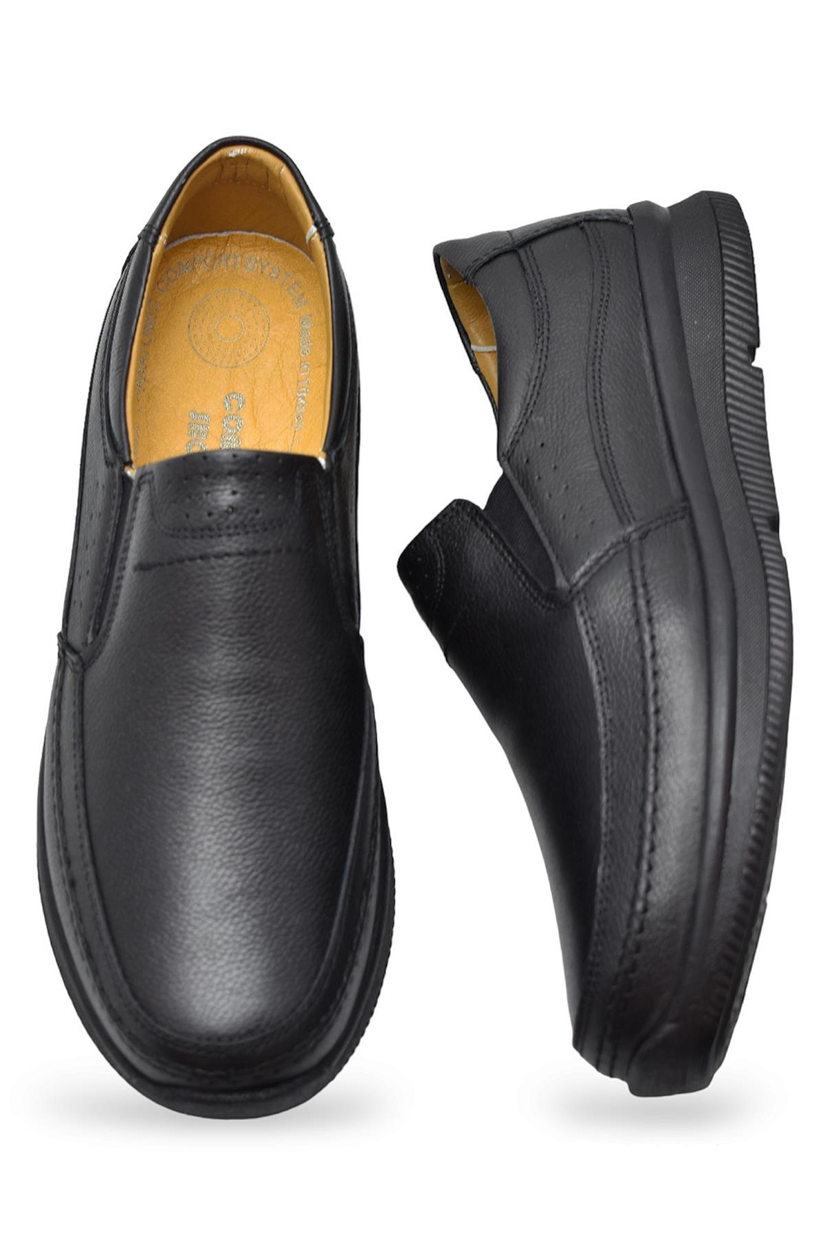 5884 Ortopedik Taban Siyah Hakiki Deri Erkek Ayakkabı Mevsimlik - Görsel 4