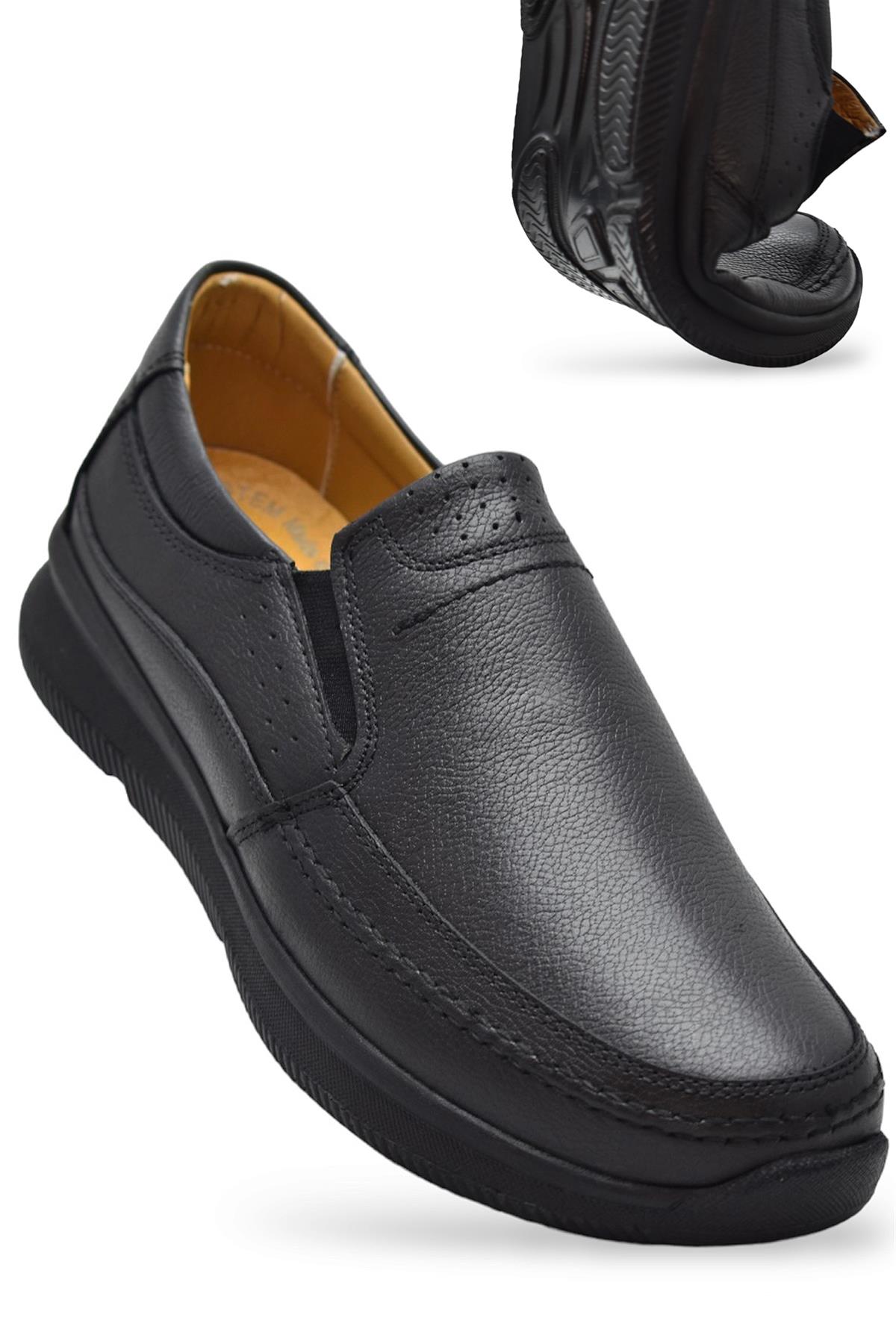 5884 Ortopedik Taban Siyah Hakiki Deri Erkek Ayakkabı Mevsimlik - Görsel 5