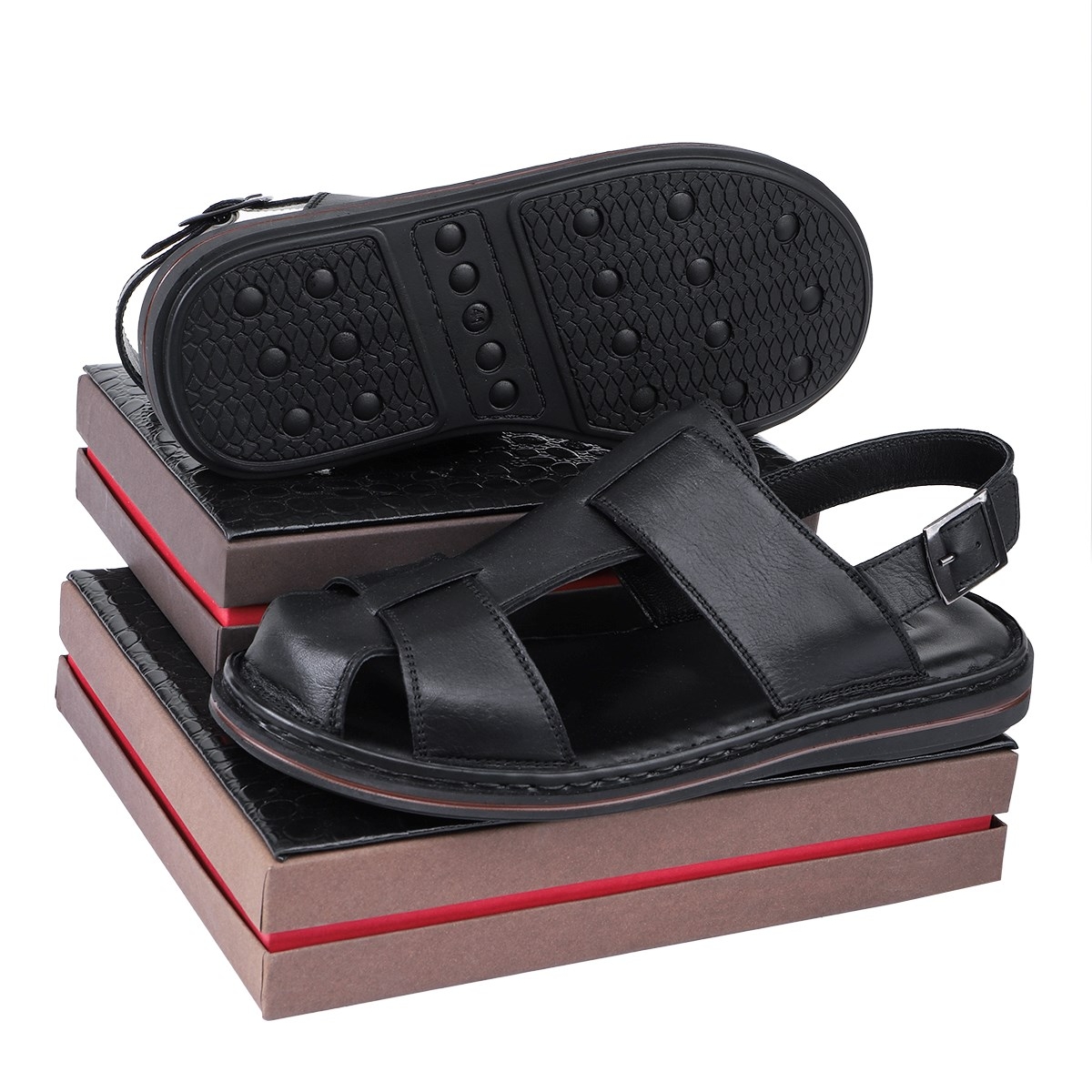 Messina Hakiki Deri Erkek Sandaleti, Hakiki Deri Sandalet, Ortopedik Taban Sandalet, Hafif - Görsel 5