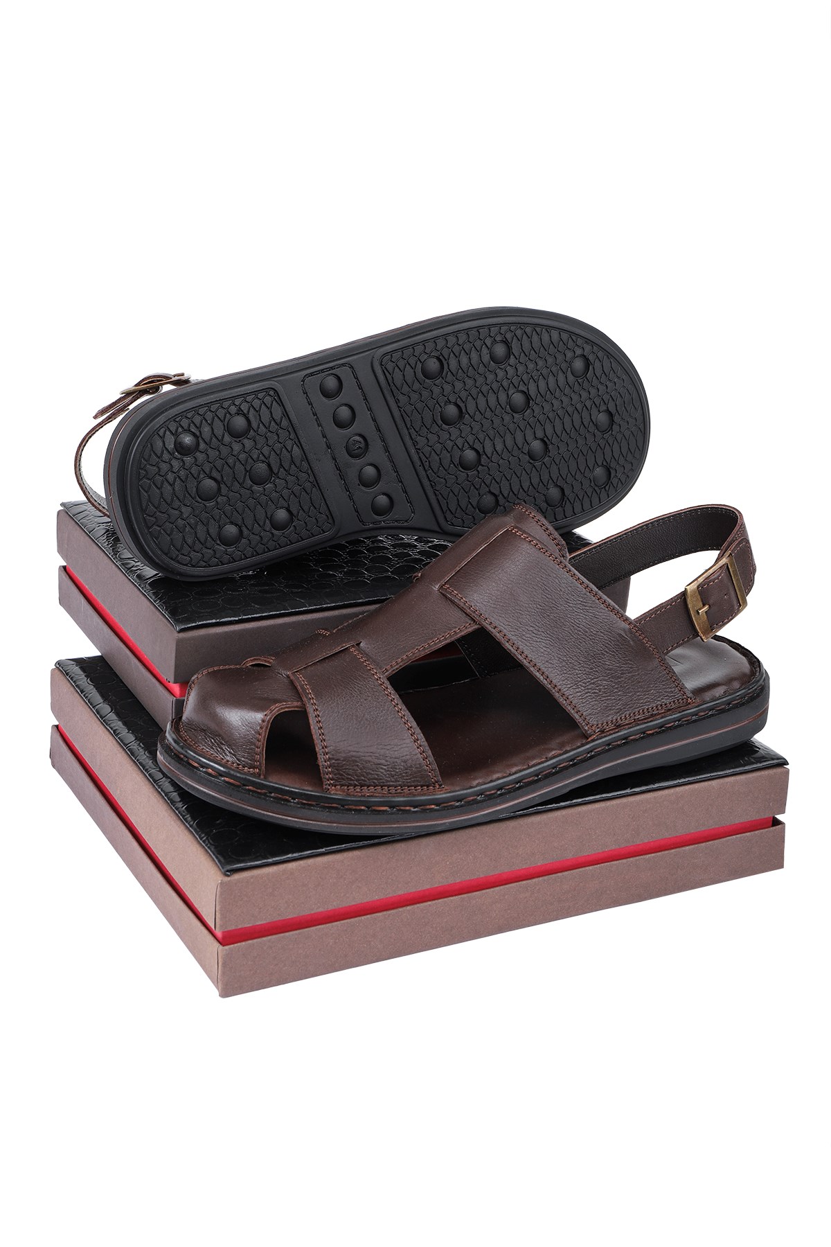 Messina Hakiki Deri Erkek Sandaleti, Hakiki Deri Sandalet, Ortopedik Taban Sandalet, Hafif - Görsel 4