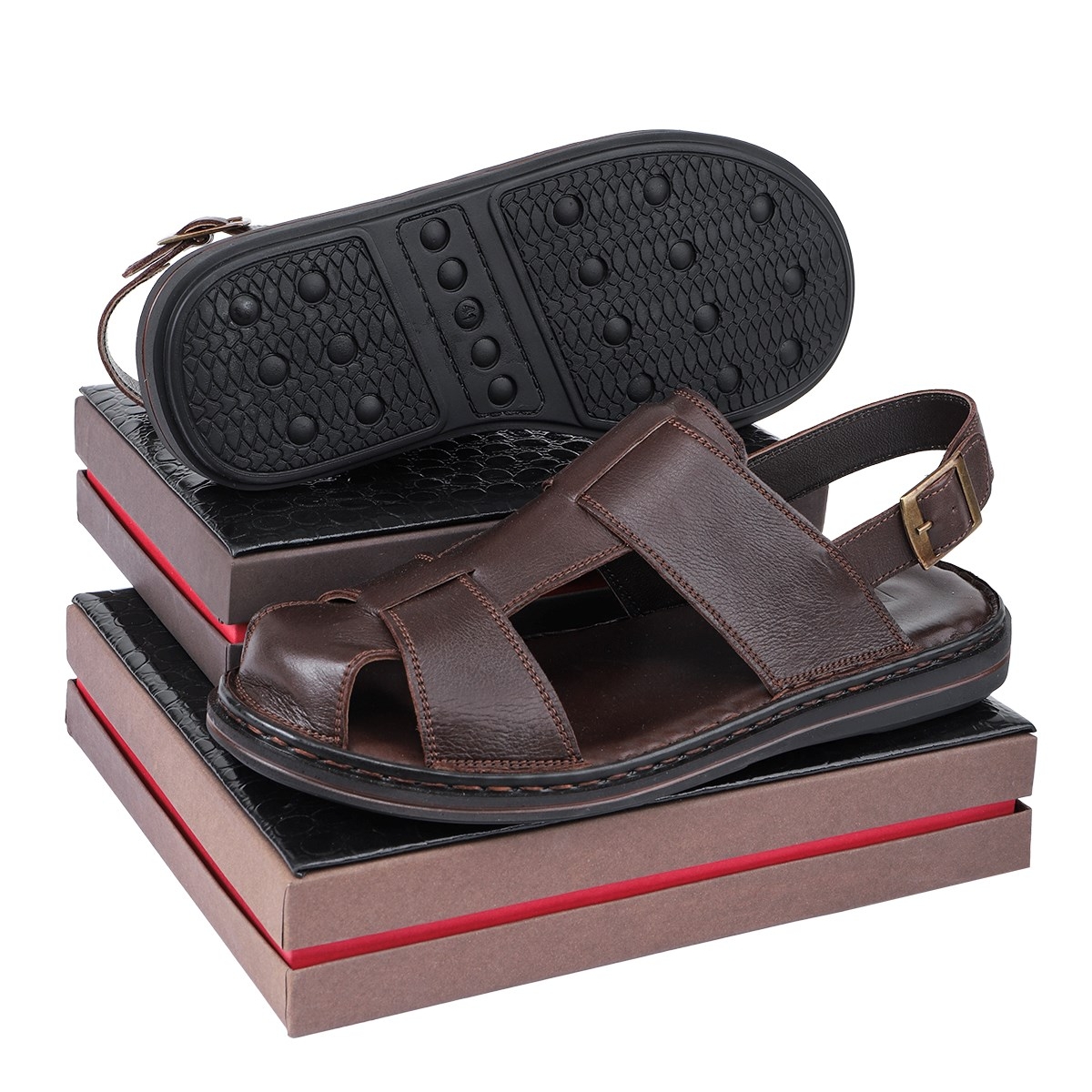 Messina Hakiki Deri Erkek Sandaleti, Hakiki Deri Sandalet, Ortopedik Taban Sandalet, Hafif - Görsel 5