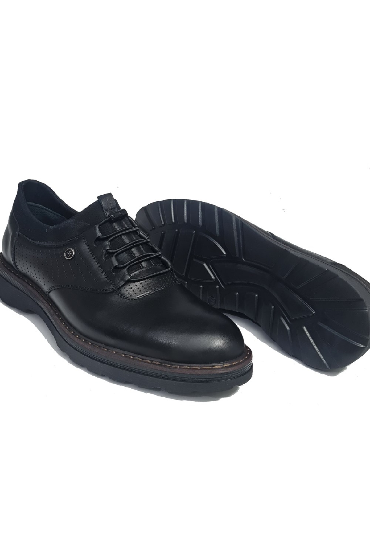 Lastik Bağlı Hakiki Deri Yan Kısım Nokta Lazer Baskılı EVA Taban Erkek Ayakkabı MARKA-185 - Görsel 4