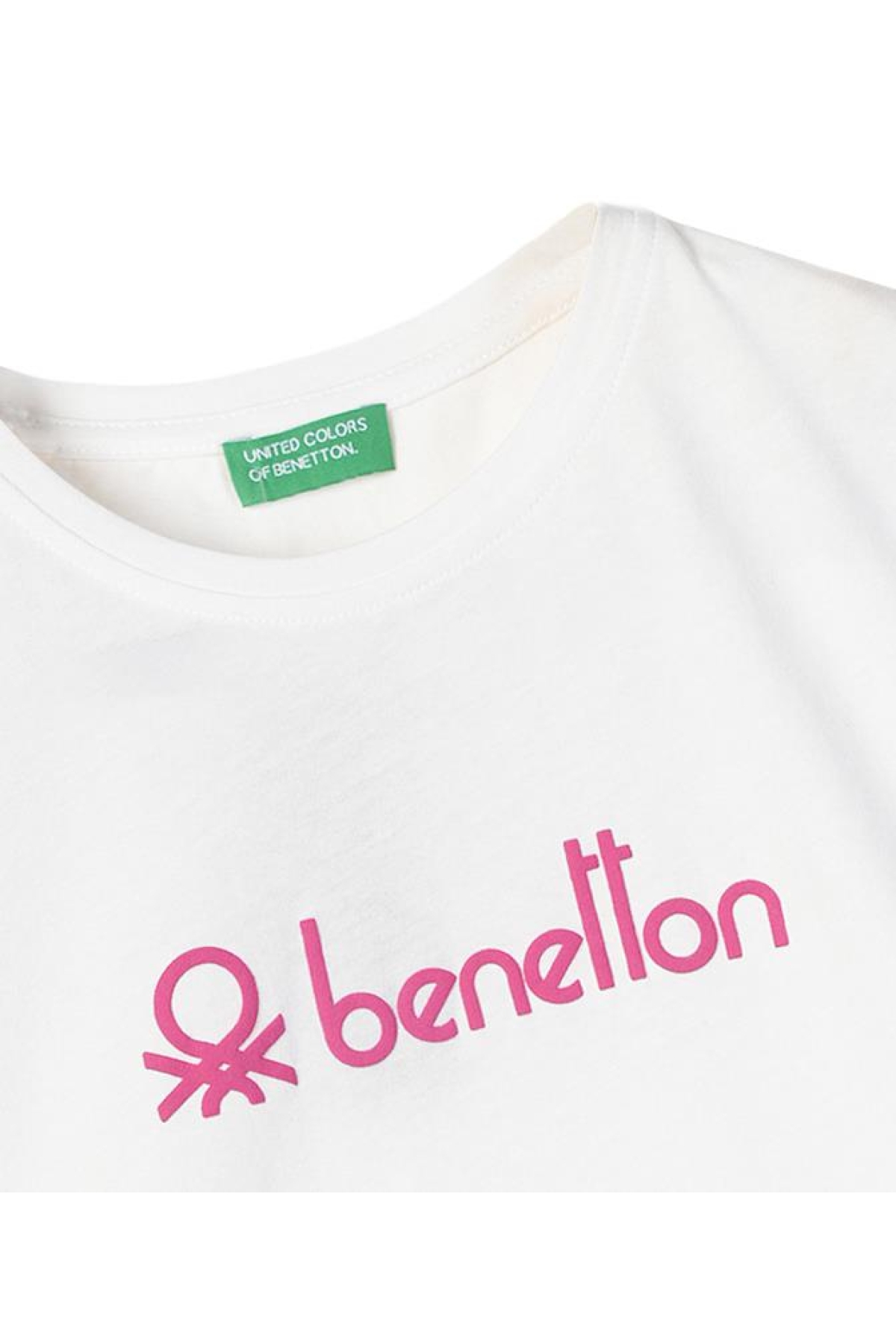 Maglietta Lunga Bambina United Colors Of Benetton – Girocollo Con Bottoncini A Cuore, Stampa Ad Acqua