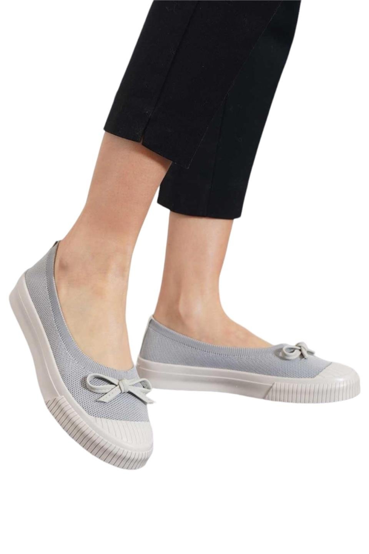 Fiyonklu Triko Kadın Babet Ayakkabı GRİ - Görsel 3
