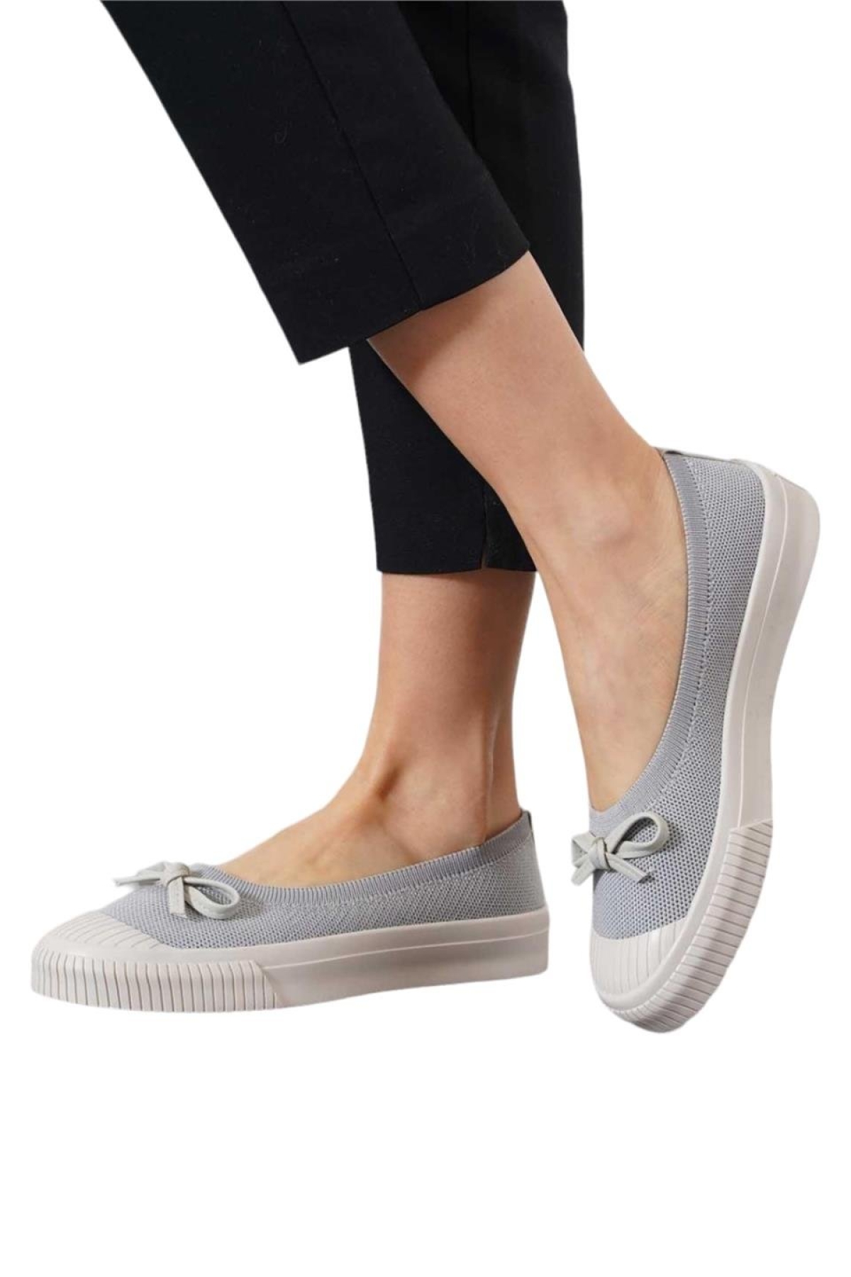 Fiyonklu Triko Kadın Babet Ayakkabı GRİ - Görsel 4