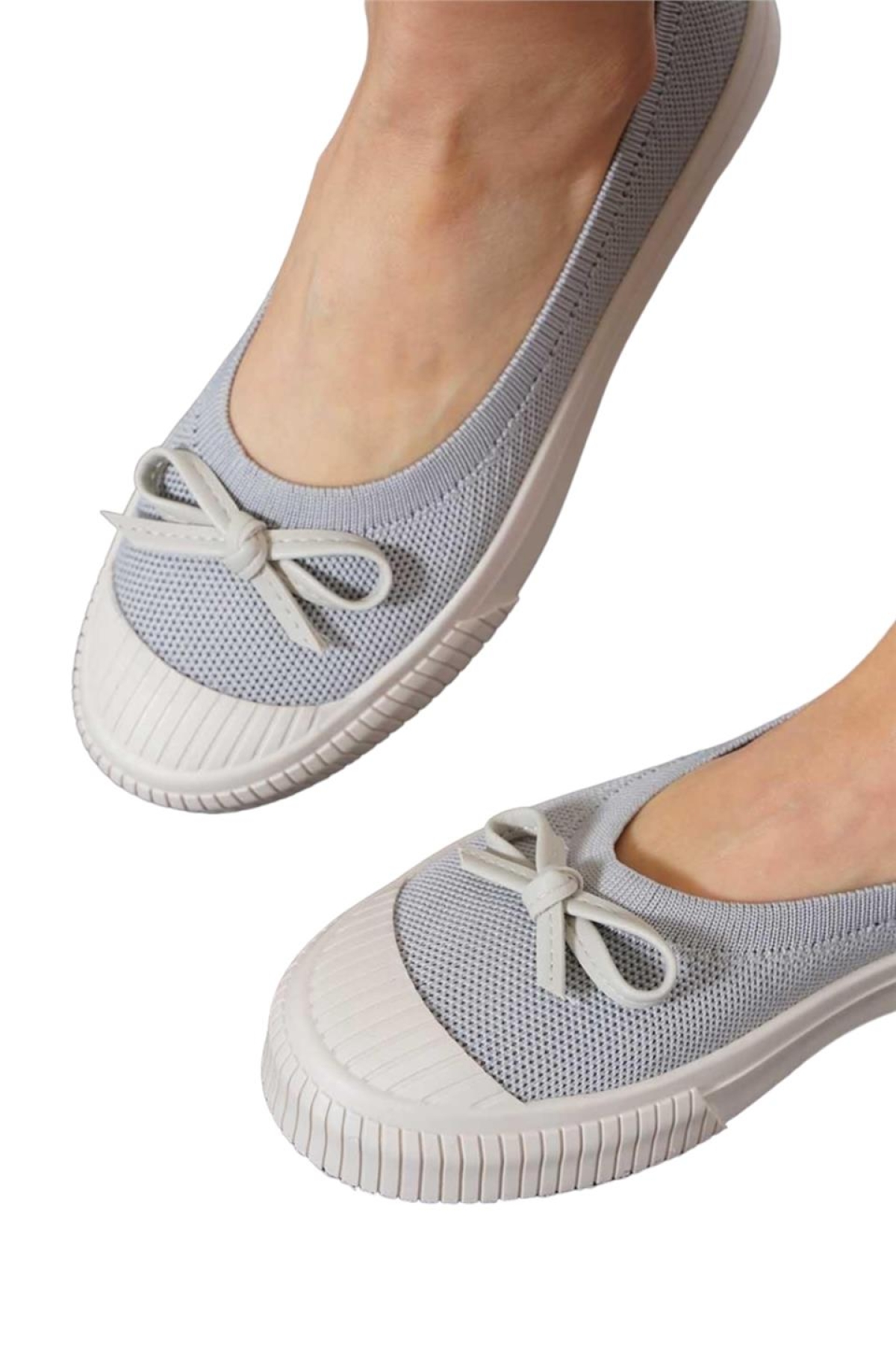 Fiyonklu Triko Kadın Babet Ayakkabı GRİ - Görsel 5