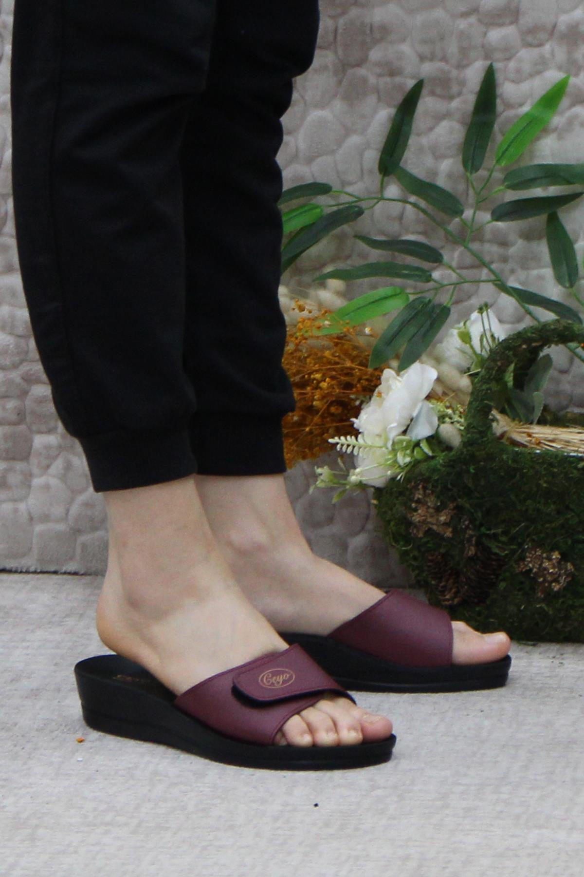 Minerva Cırtlı Bordo Rahat Ortapedik Kadın Terlik - Görsel 2