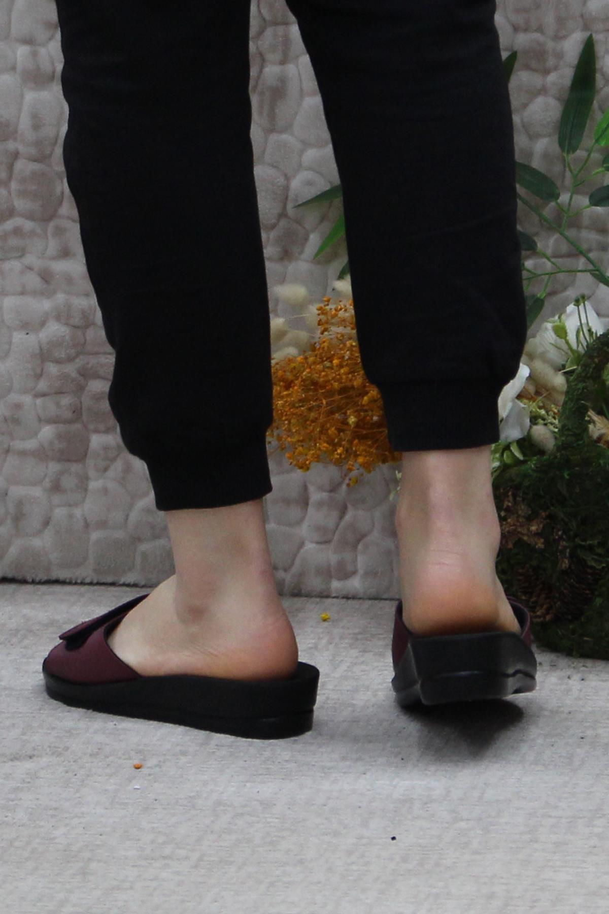 Minerva Cırtlı Bordo Rahat Ortapedik Kadın Terlik - Görsel 5