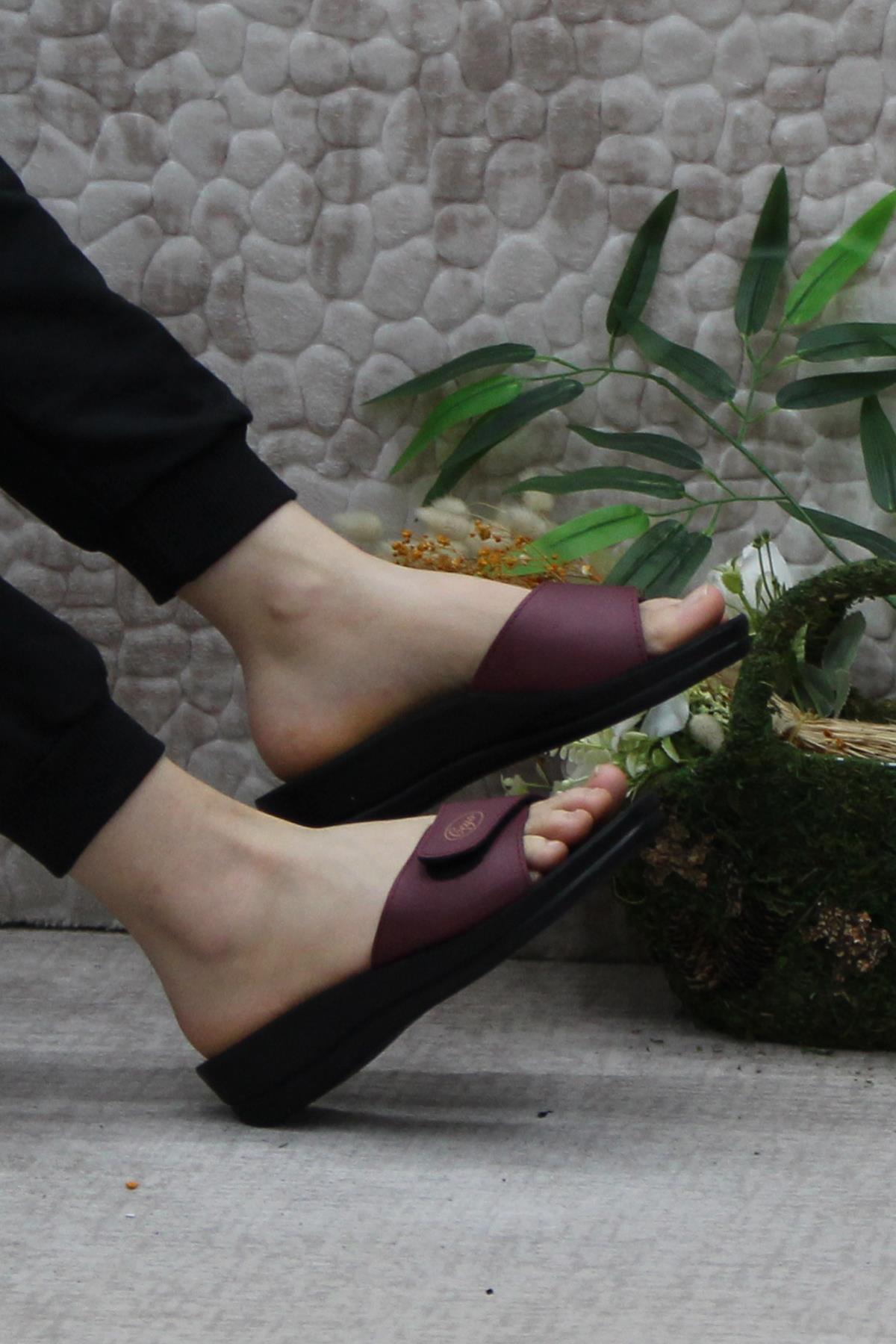 Minerva Cırtlı Bordo Rahat Ortapedik Kadın Terlik - Görsel 6