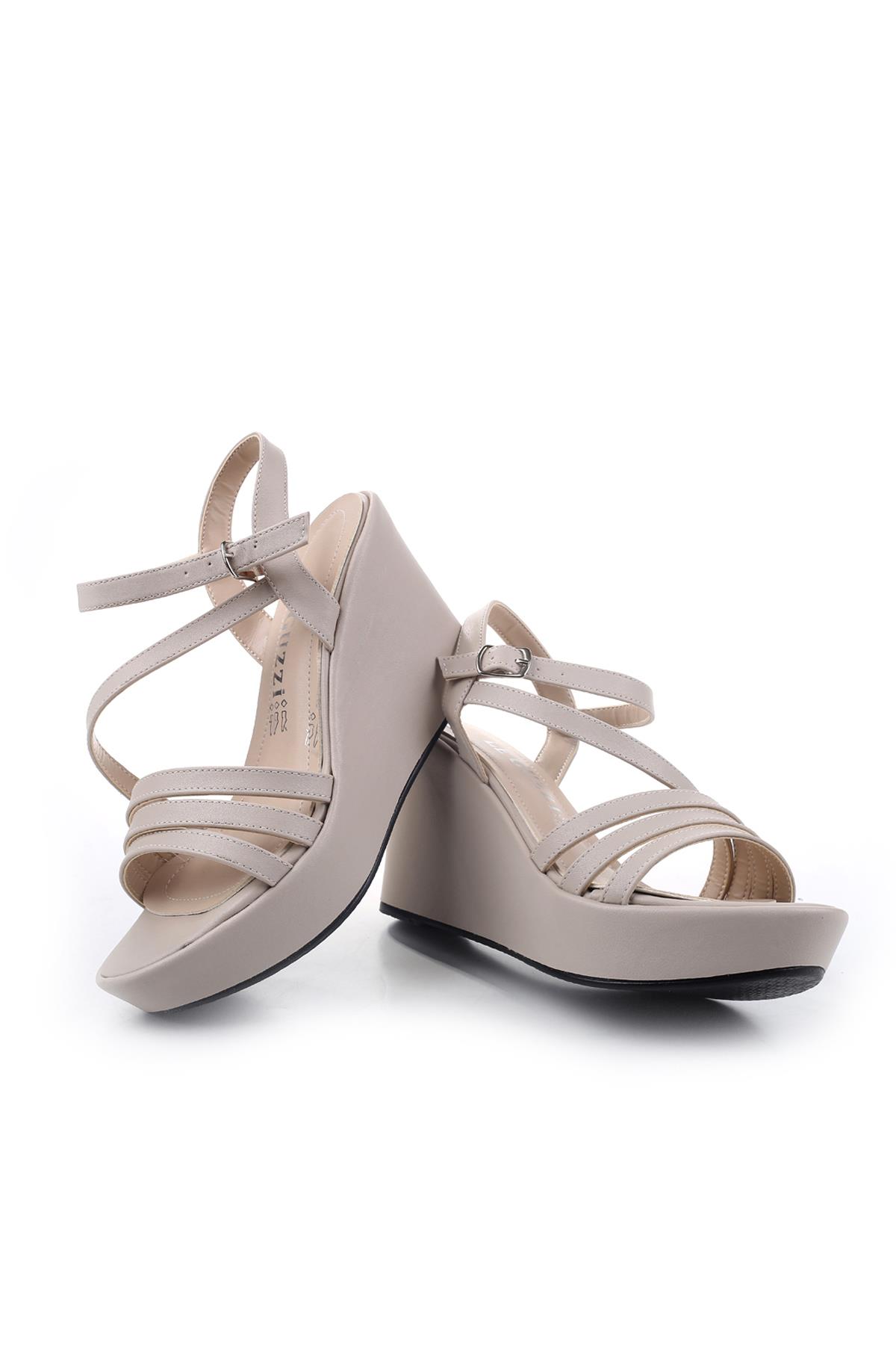 Le Guzzi 2809 Kadın 9 Cm Dolgu Topuklu Cilt Sandalet - Görsel 5