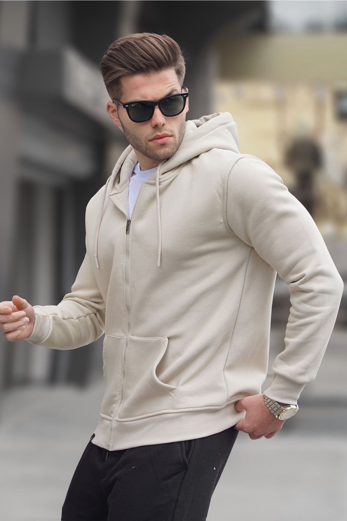 Bej Kapüşonlu Regular Fit Erkek Sweatshirt 6033 Fiyatları