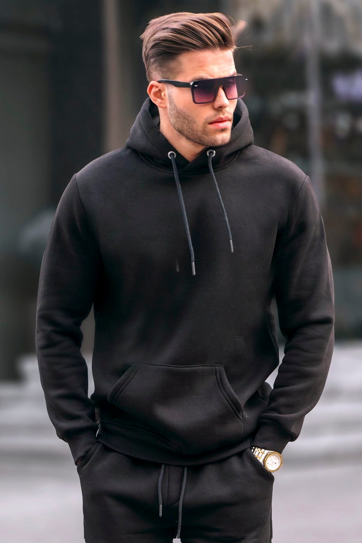 メルクマ Siyah Bisiklet Yaka Oversize Şardonlu Basic Erkek Sweatshirt 6048