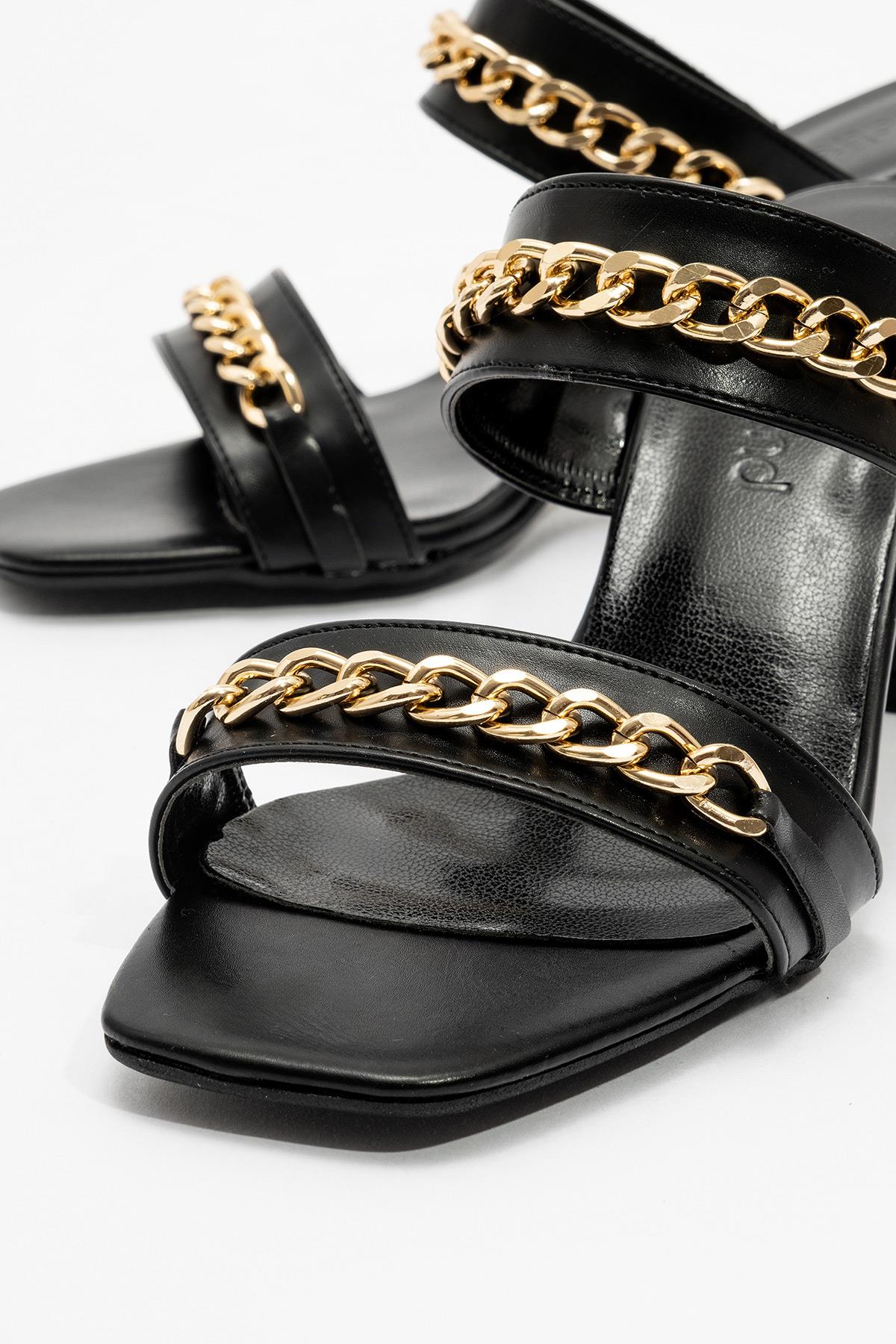 Kadın Zincirli Topuklu Terlik SİYAH CİLT - Görsel 4