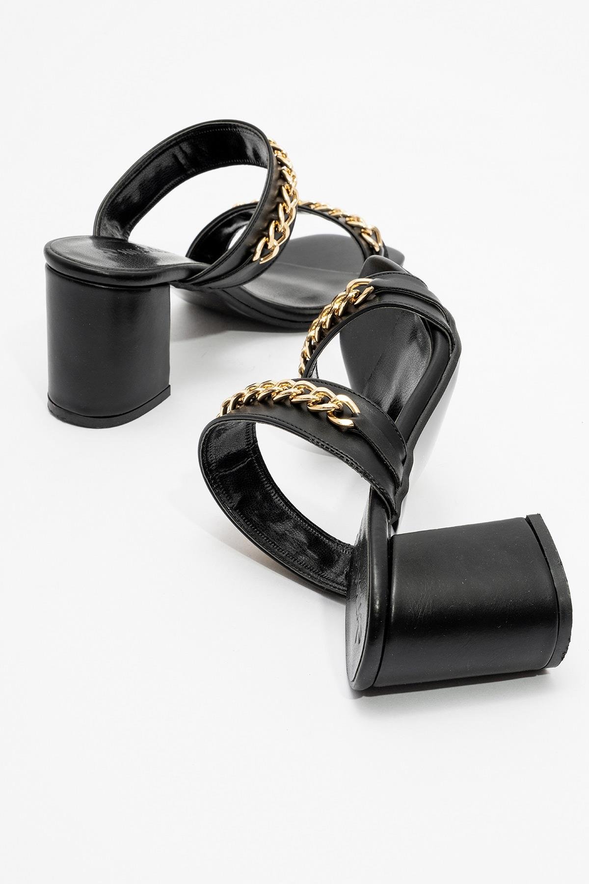 Kadın Zincirli Topuklu Terlik SİYAH CİLT - Görsel 5