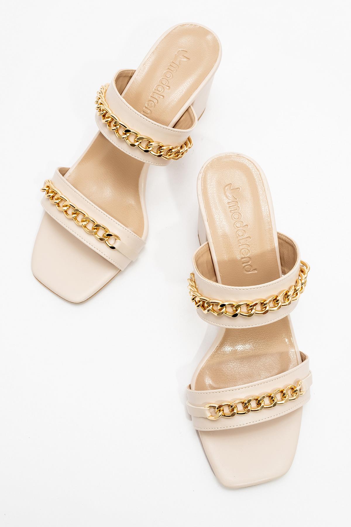 Kadın Zincirli Topuklu Terlik TEN CİLT - Görsel 6