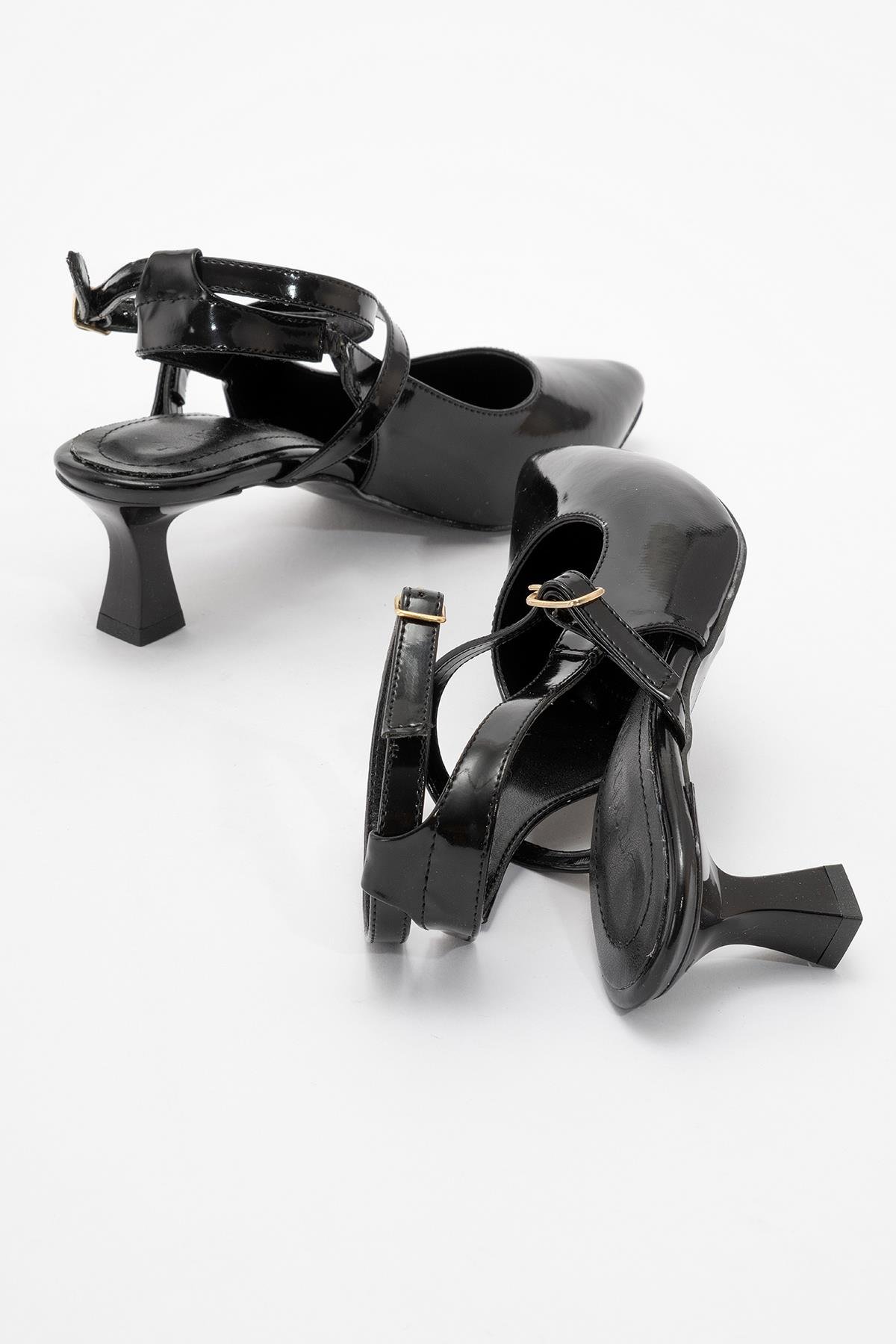 Çift Tokalı Kadın Topuklu Sandalet SİYAH RUGAN - Görsel 5