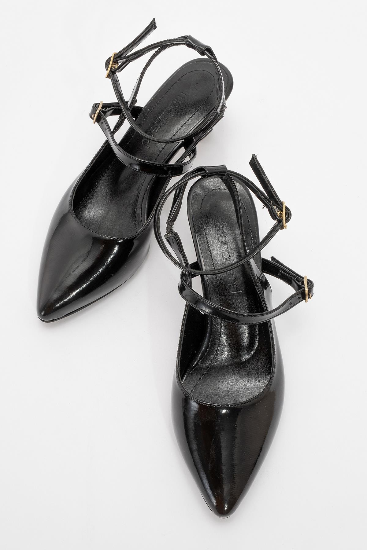 Çift Tokalı Kadın Topuklu Sandalet SİYAH RUGAN - Görsel 6