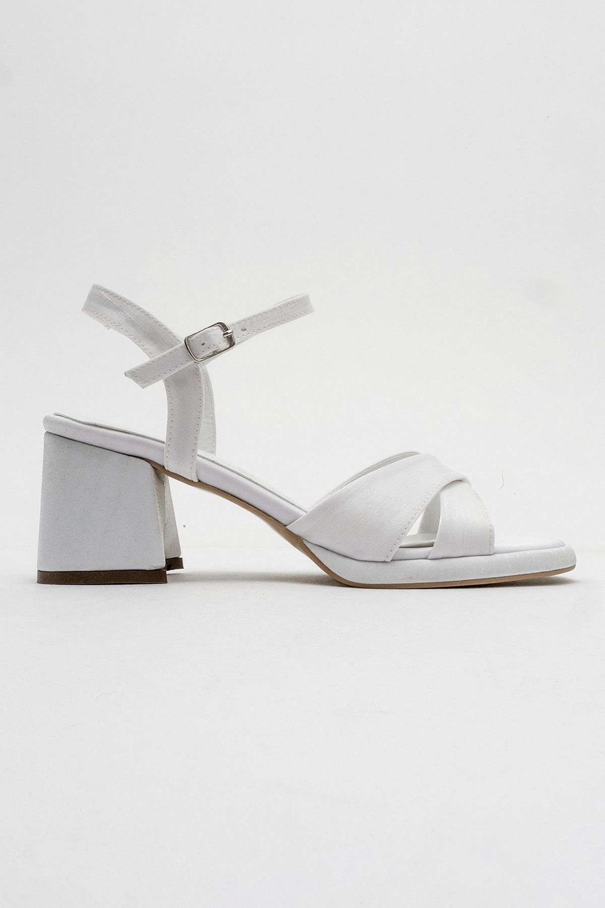 Kadın Topuklu Ayakkabı BEYAZ SATEN - Görsel 3