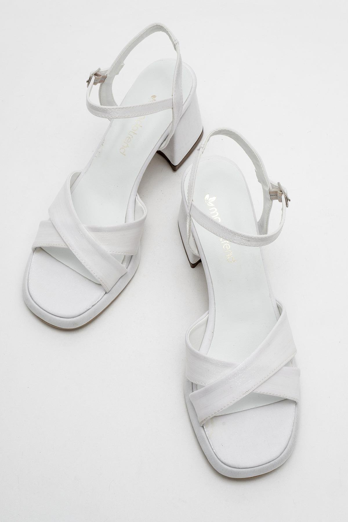 Kadın Topuklu Ayakkabı BEYAZ SATEN - Görsel 6